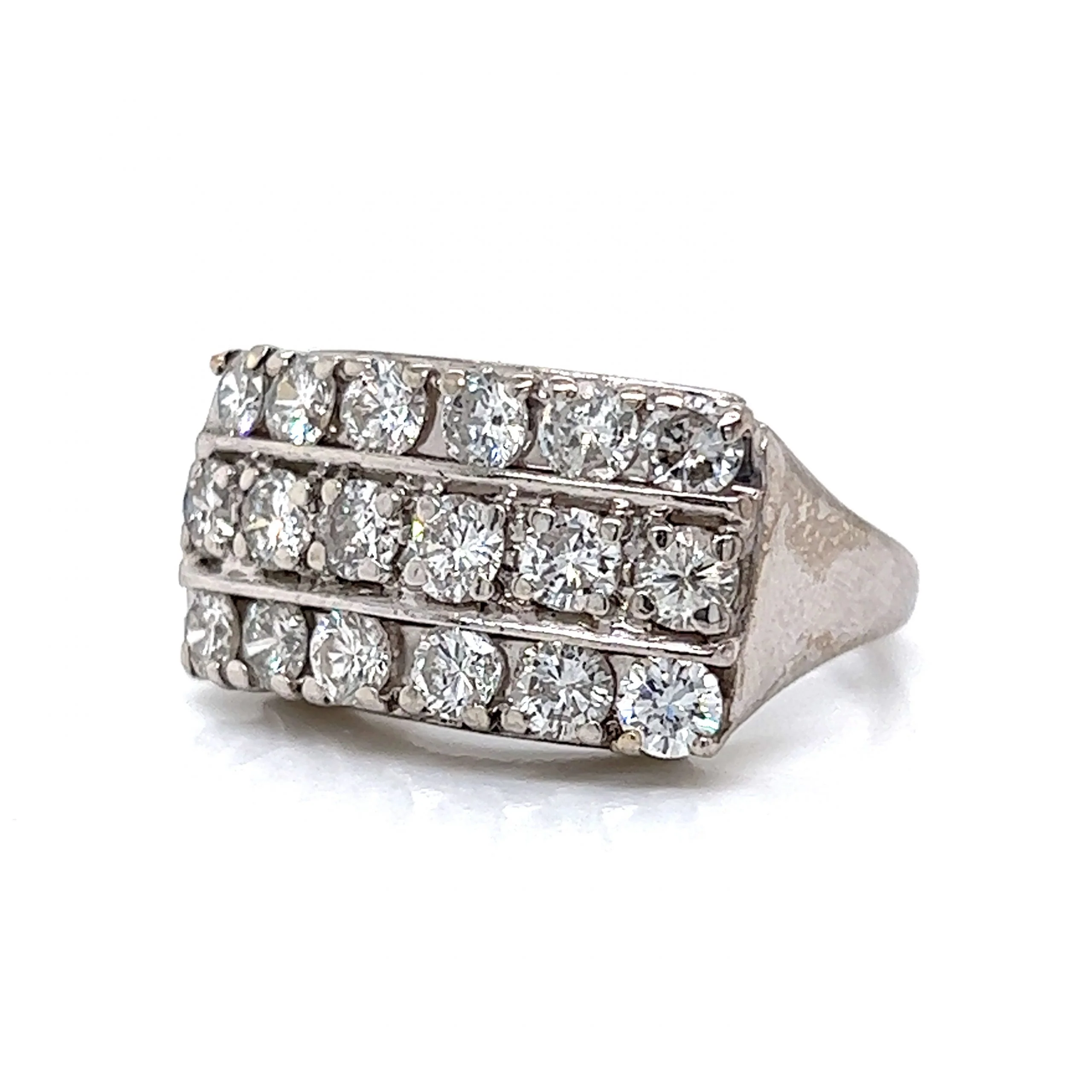 Three Row Diamond Cocktail Ring in 14k White Gold - Image 2