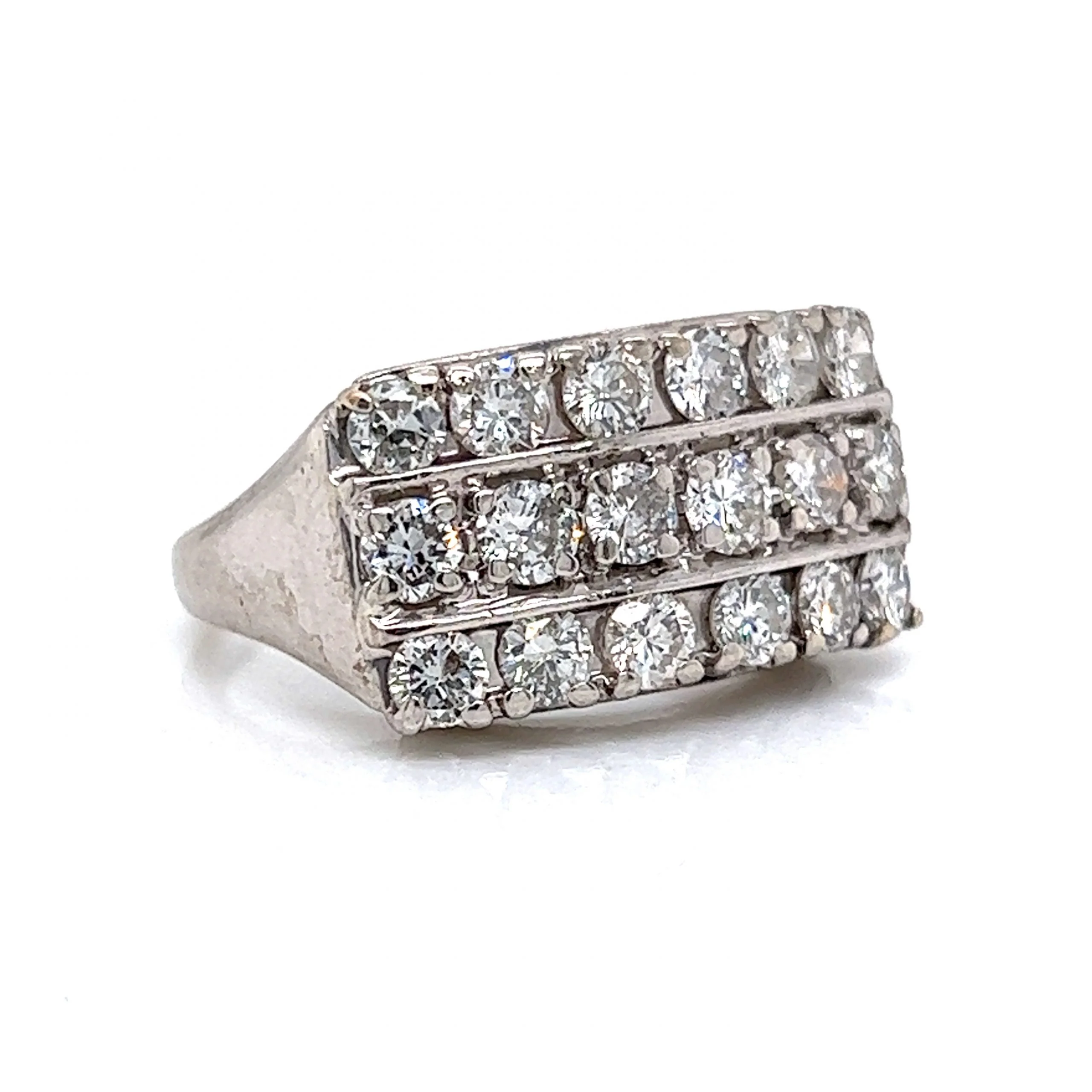 Three Row Diamond Cocktail Ring in 14k White Gold - Image 3