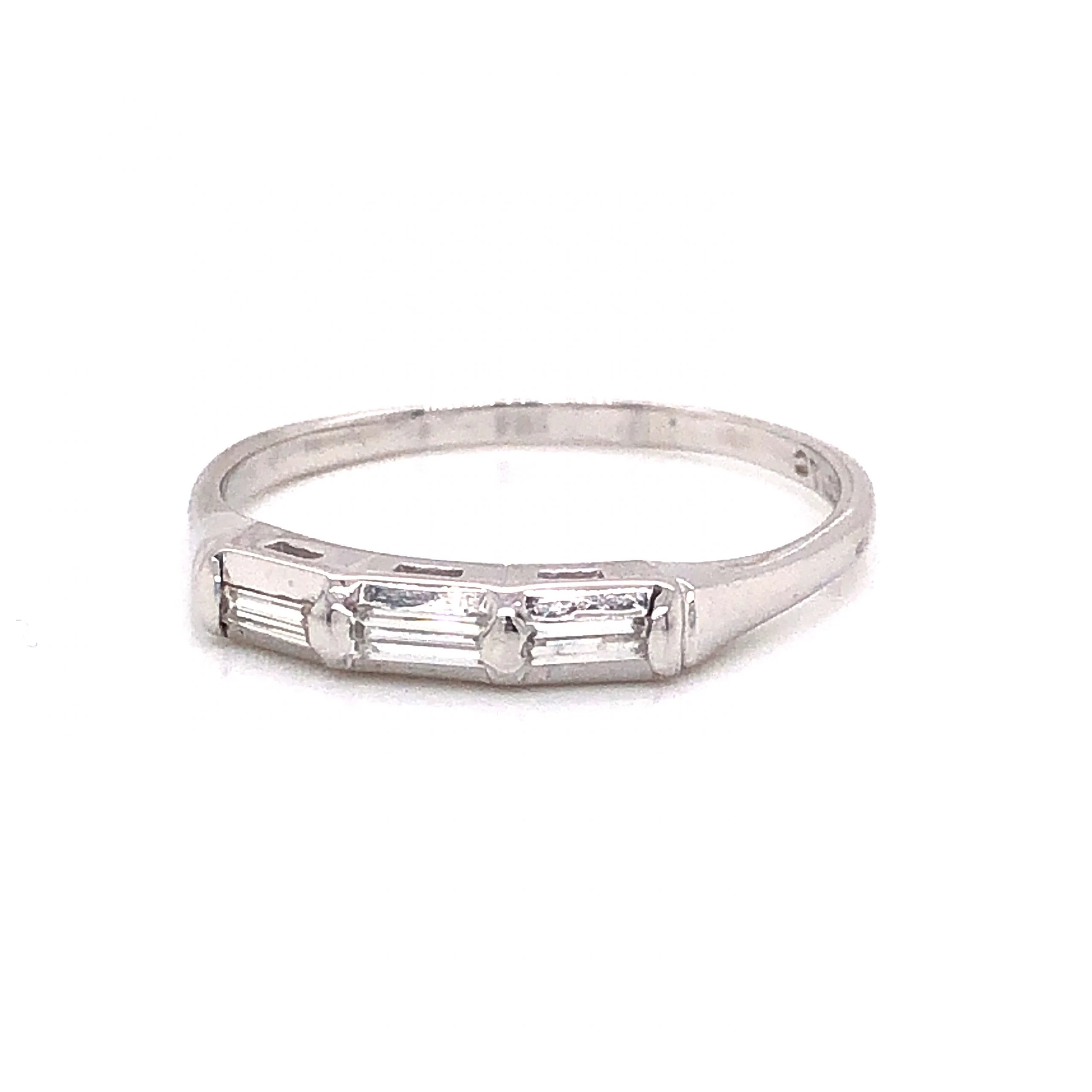 Three Stone Baguette Diamond Wedding Band in 14k White Gold - Image 2