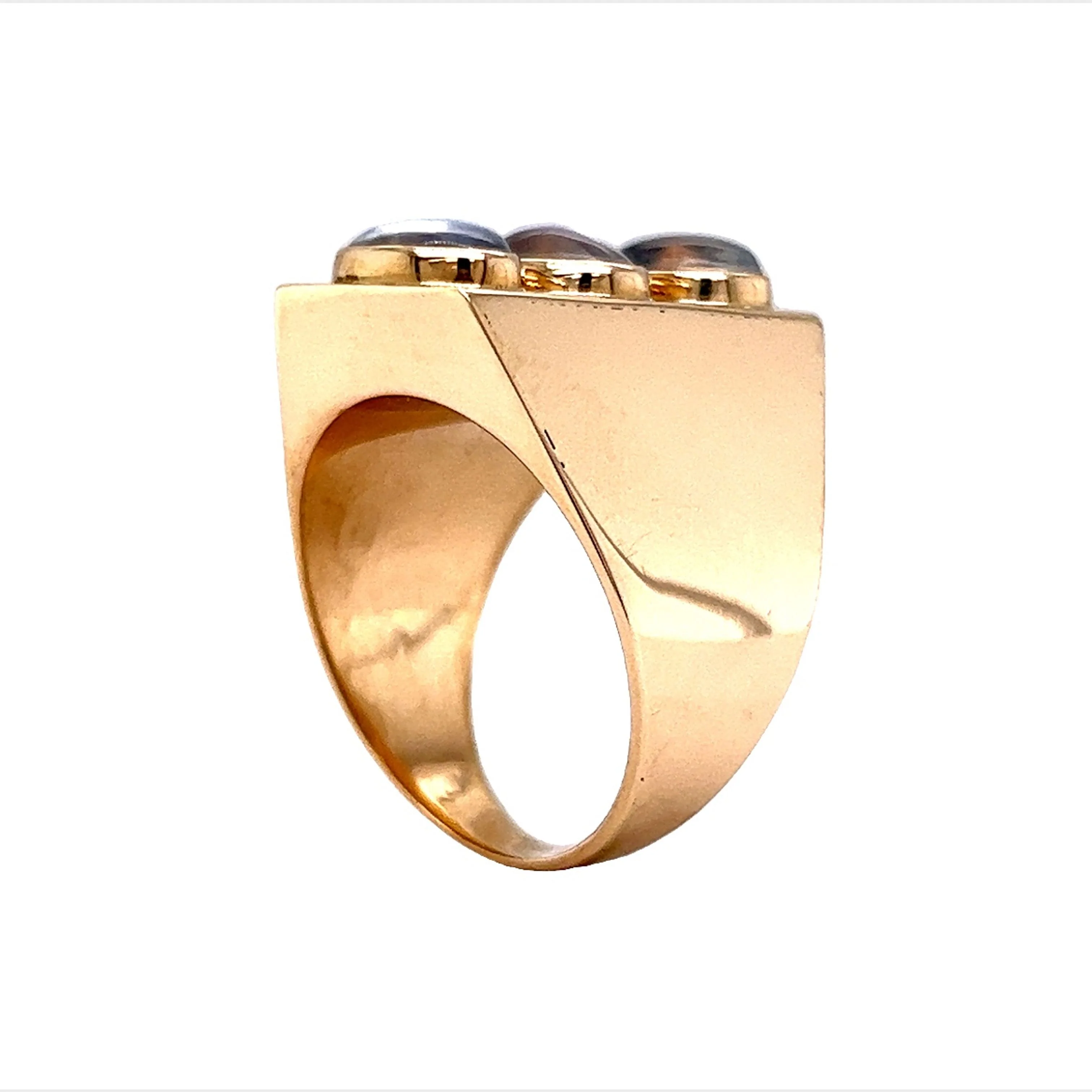 Three Stone Bezel Set Moonstone Cocktail Ring in 14k Yellow Gold - Image 5