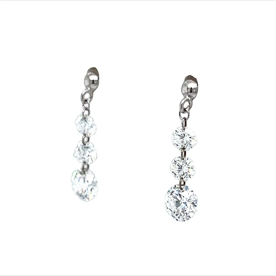 Three Stone Diamond Drop Earrings in Platinum - Image 2