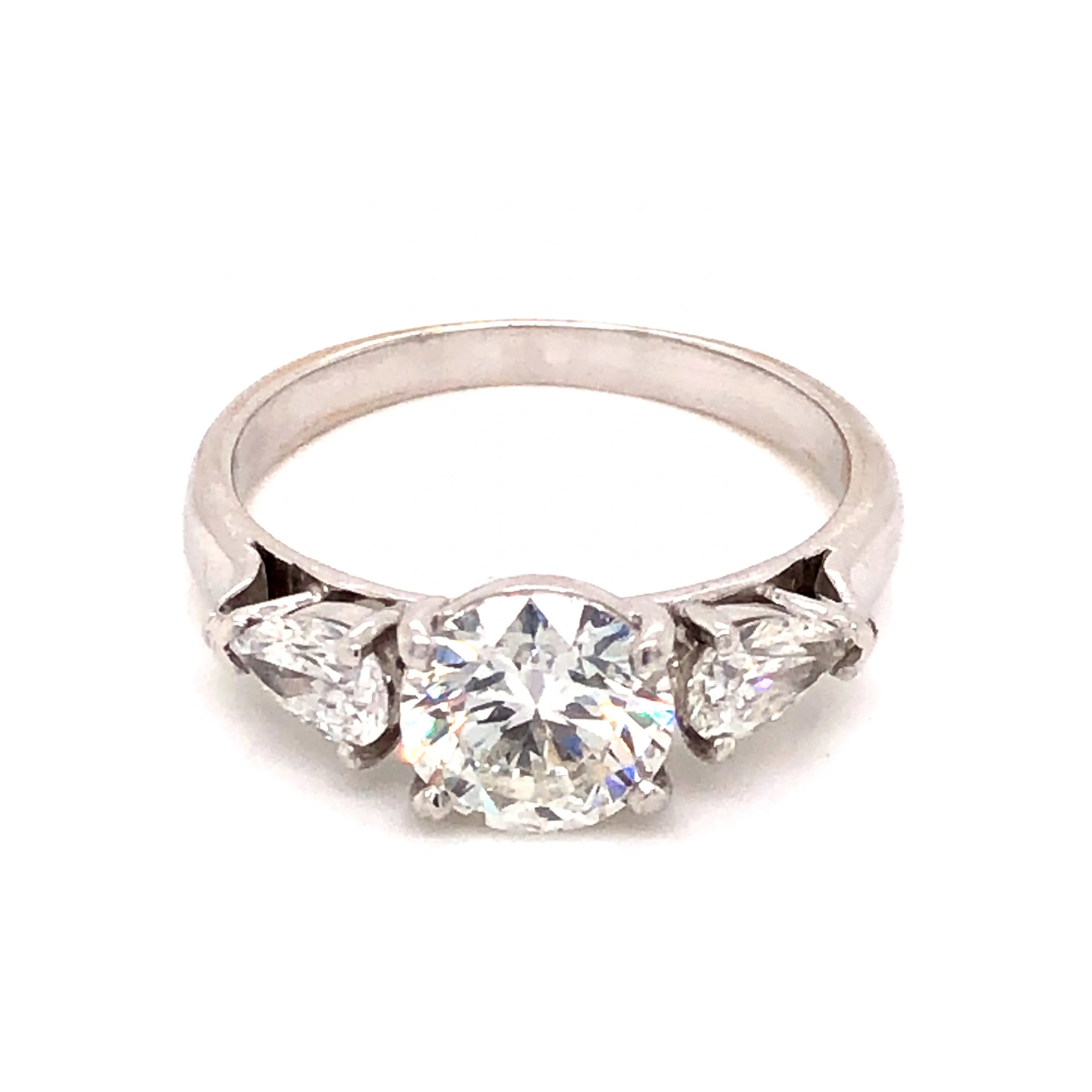 Three Stone Diamond Engagement Ring with Pear Diamond Accents - Image 2
