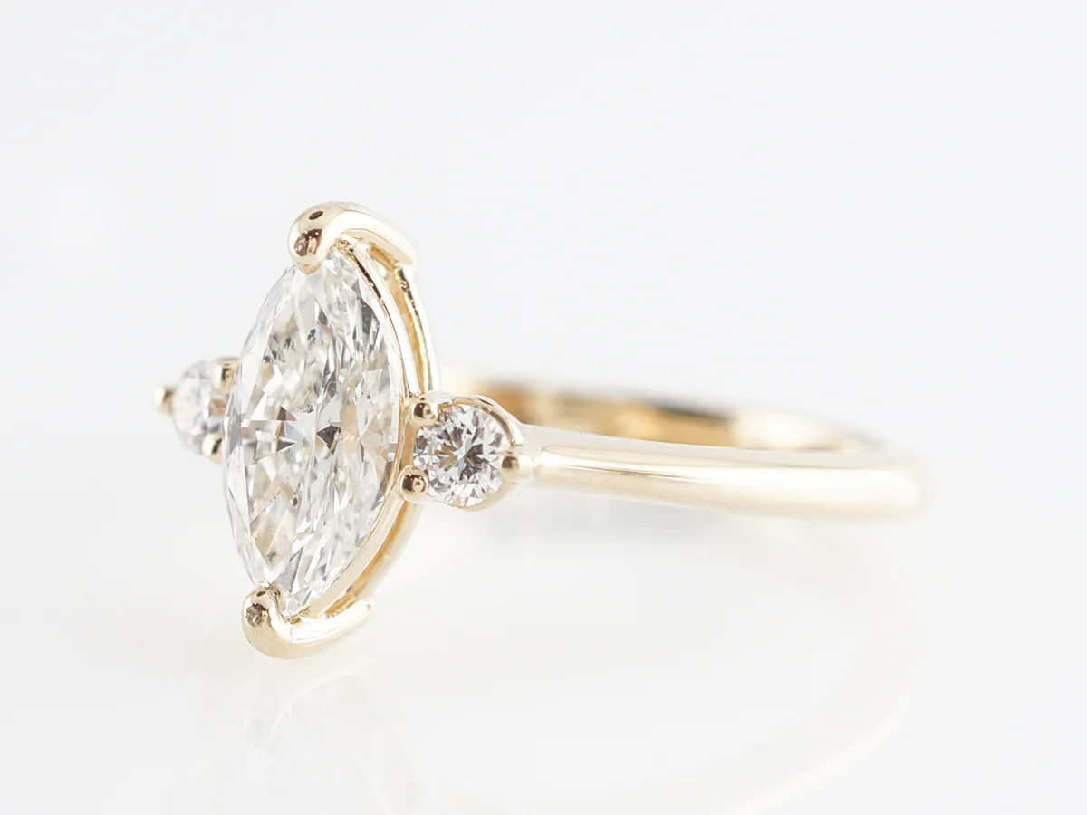 Three Stone Marquise Diamond Engagement Ring in 14K - Image 2