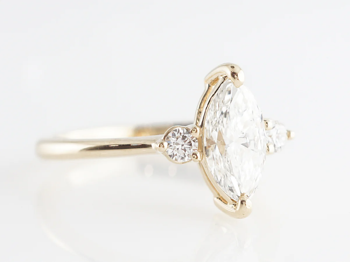 Three Stone Marquise Diamond Engagement Ring in 14K - Image 3