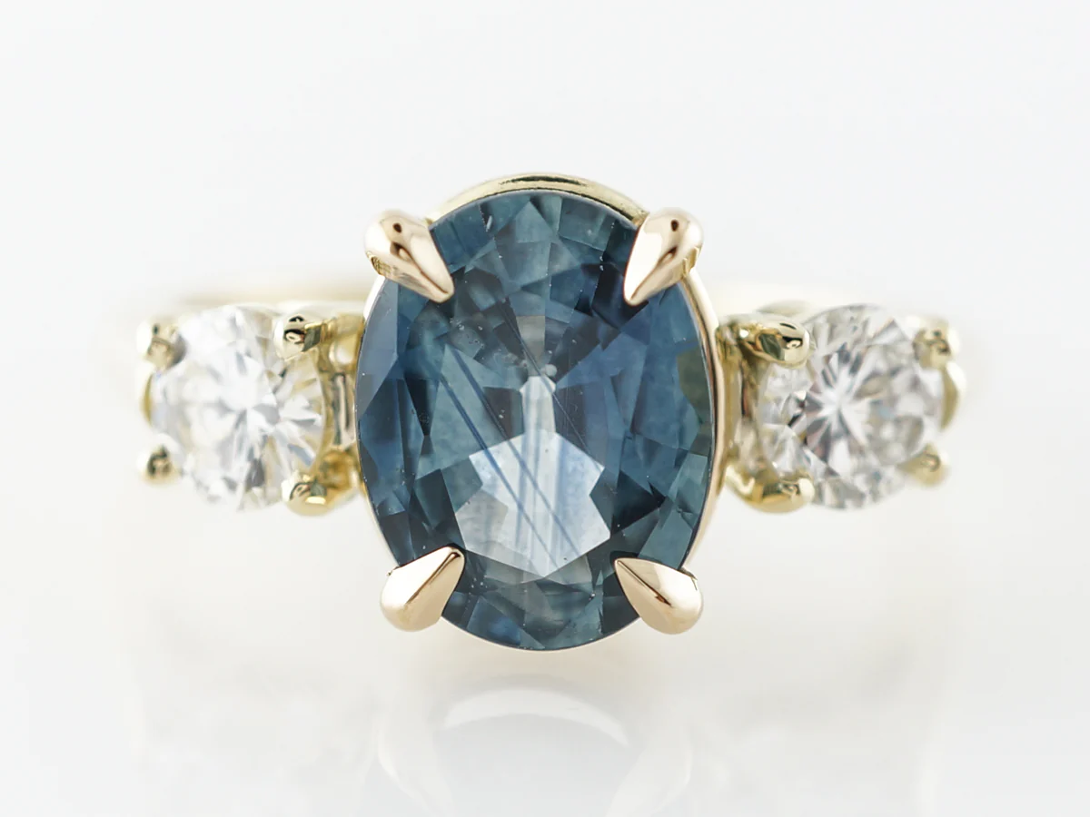 Three Stone Oval Sapphire & Diamond Engagement Ring