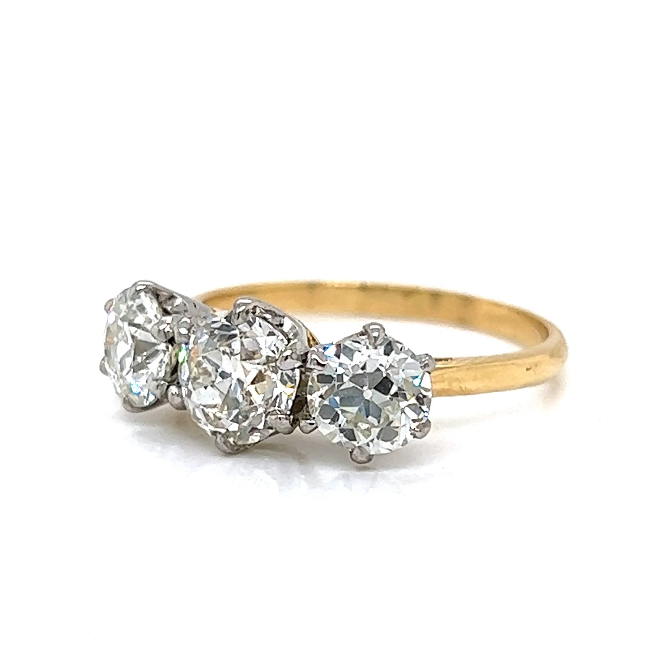 Three Stone Victorian Diamond Ring in 14k Gold & Platinum - Image 2