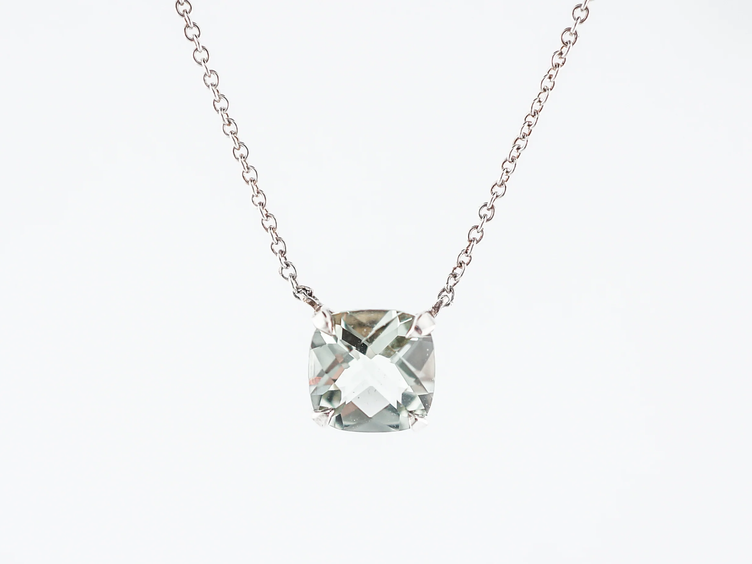 Tiffany Necklace Modern 1.86 Checkerboard Cushion Cut Green Amethyst in Sterling Silver