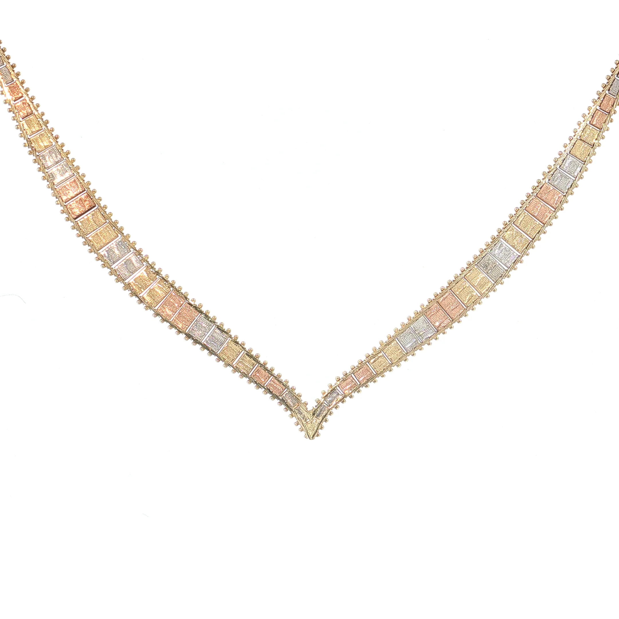 Tri-Color Herringbone Collar Necklace 14k Gold