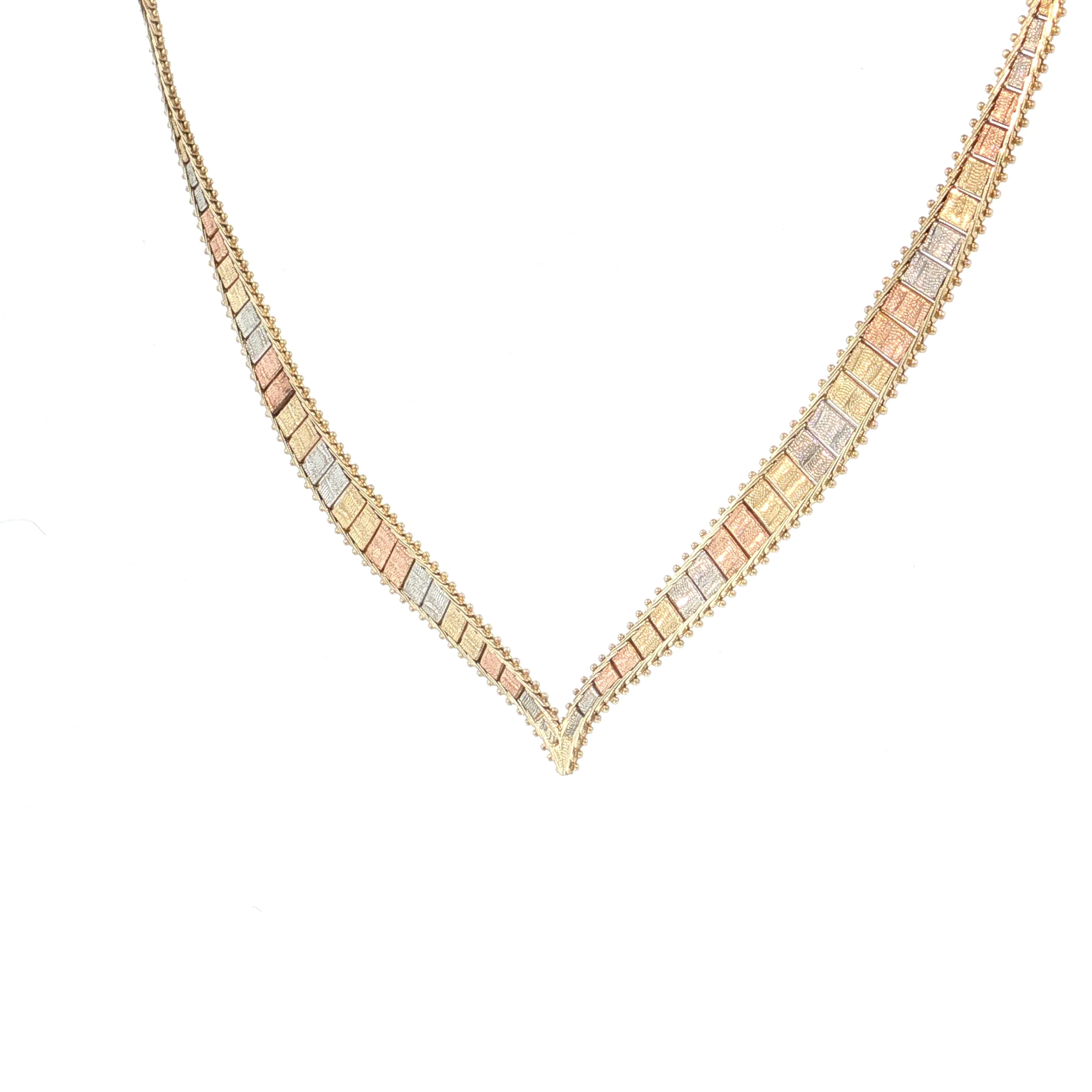 Tri-Color Herringbone Collar Necklace 14k Gold - Image 2