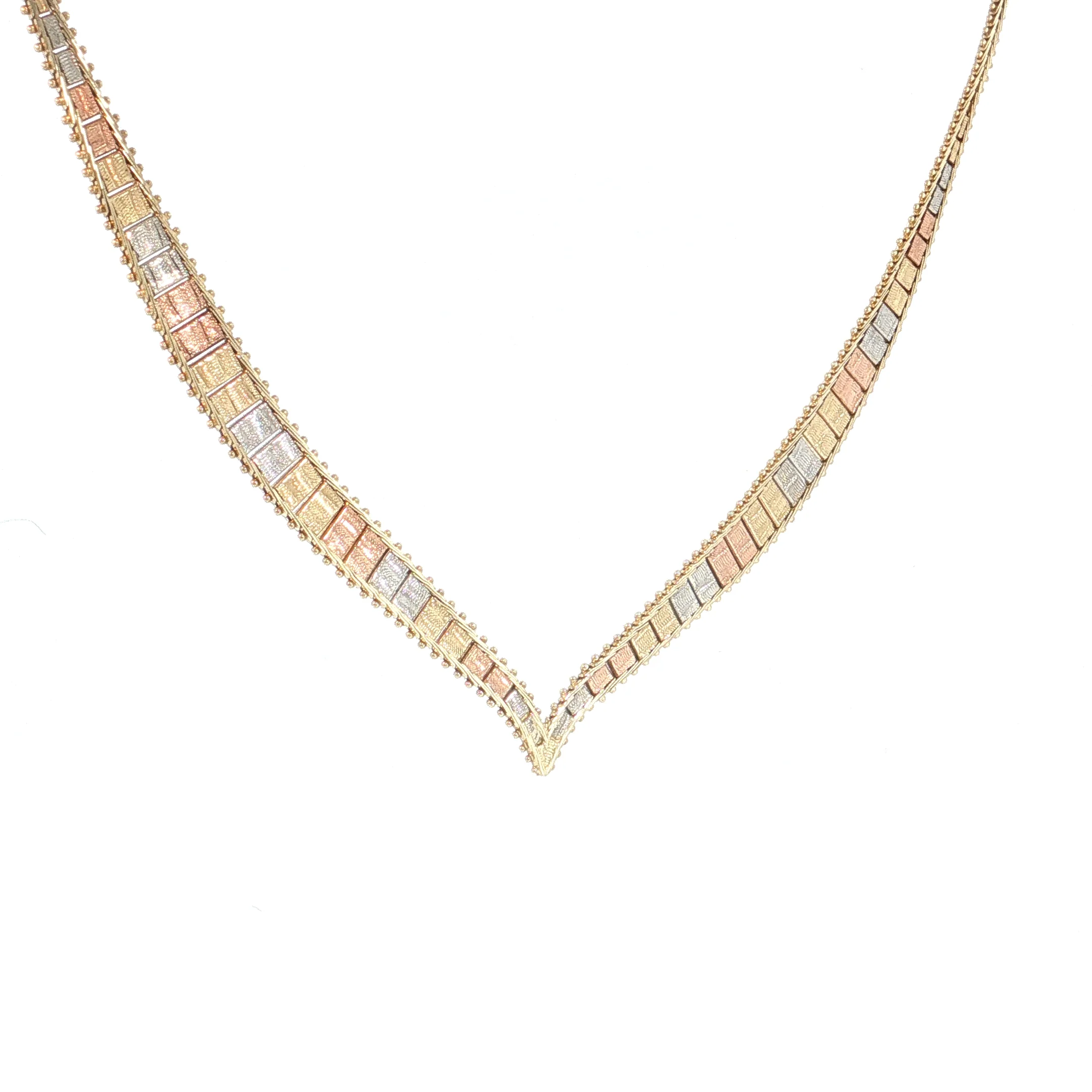 Tri-Color Herringbone Collar Necklace 14k Gold - Image 3