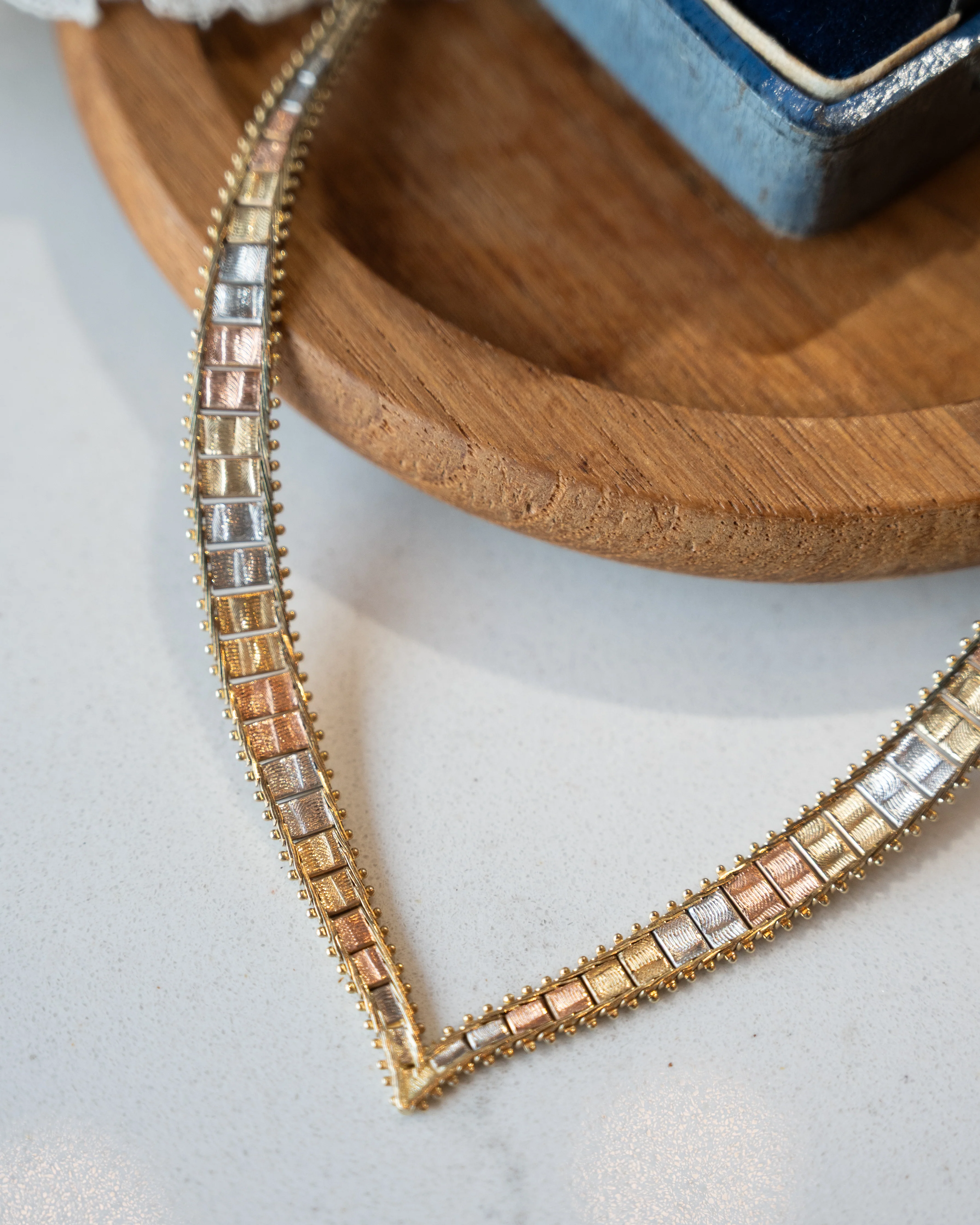 Tri-Color Herringbone Collar Necklace 14k Gold - Image 5