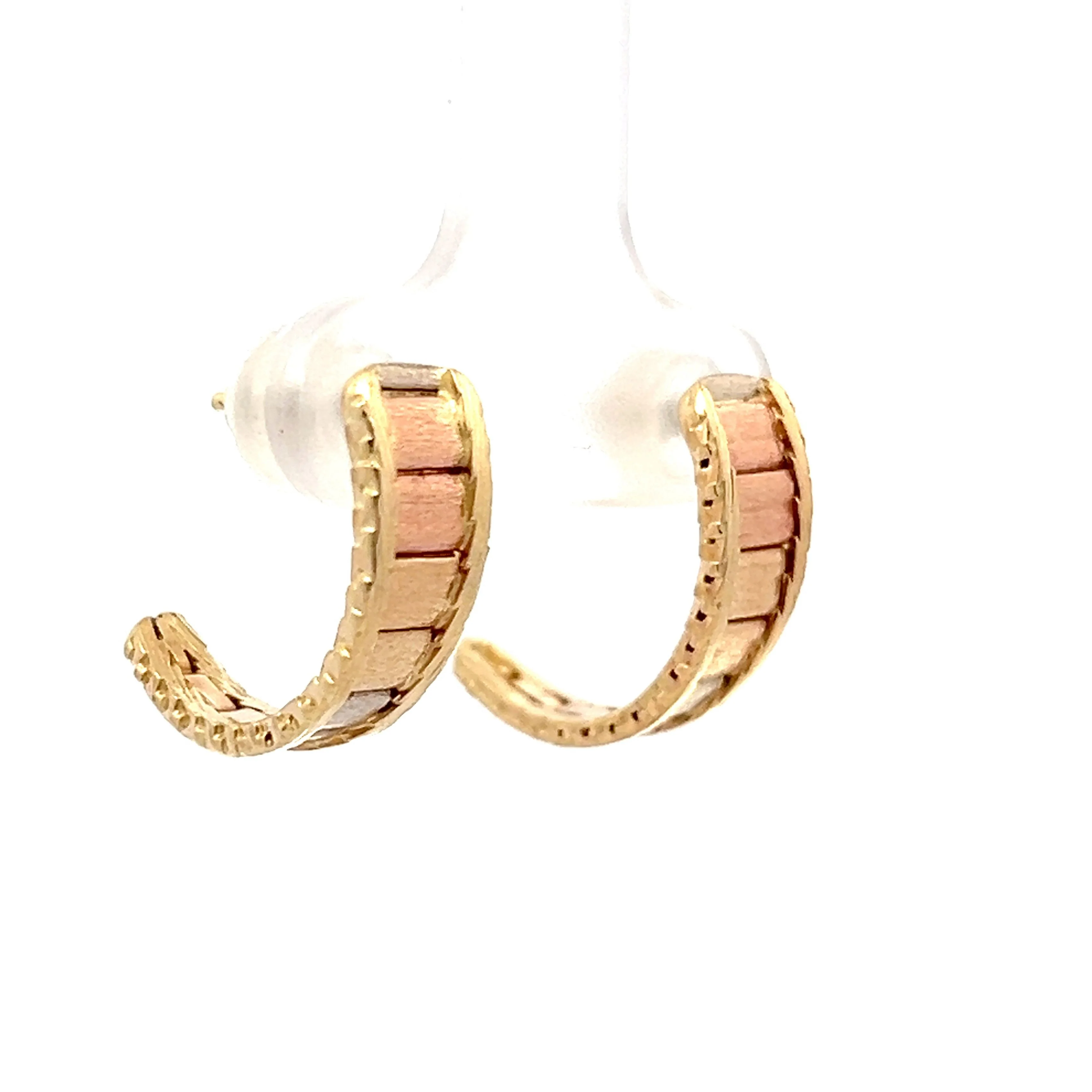 Tri-Tone Tapered Hoop Earrings in 14k - Image 3