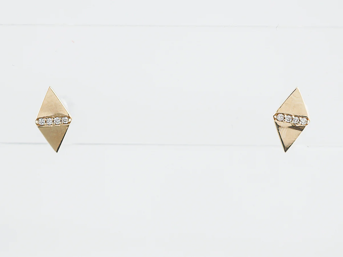 Triangle Earrings Modern .025 Round Brilliant Cut Diamonds in 14k Yellow Gold