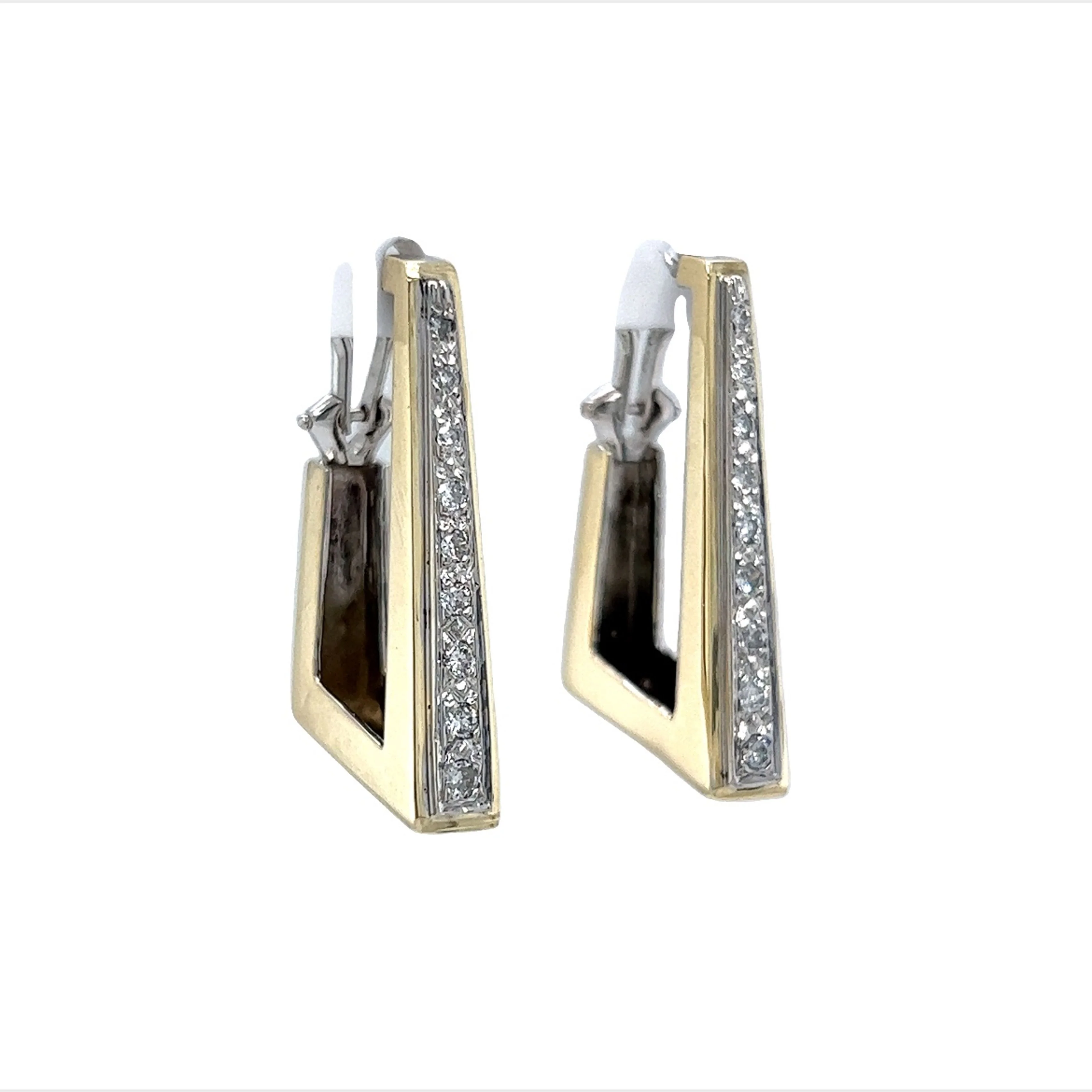 Triangular Two-Tone Diamond Hoop Earrings in 14k - Image 3