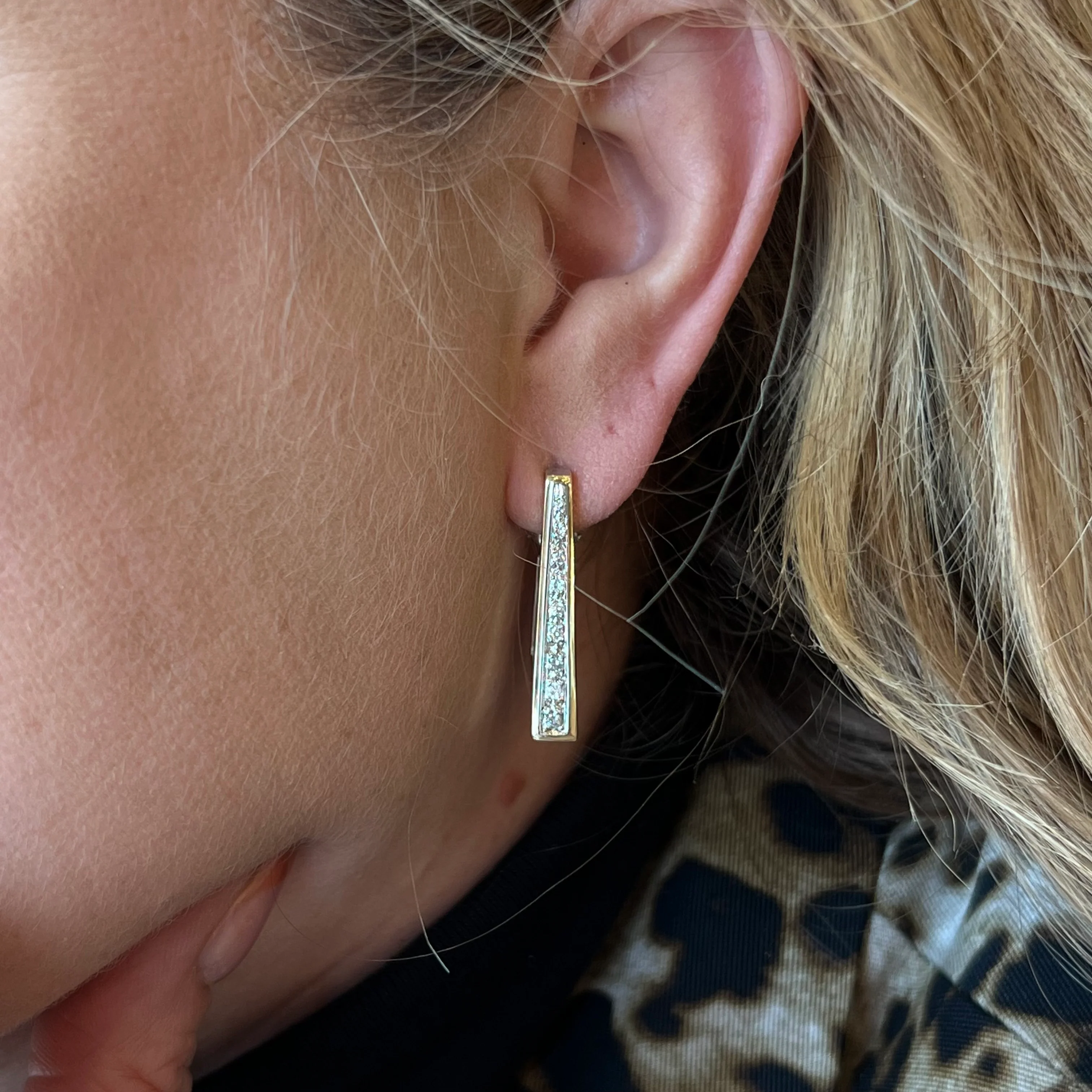 Triangular Two-Tone Diamond Hoop Earrings in 14k - Image 4