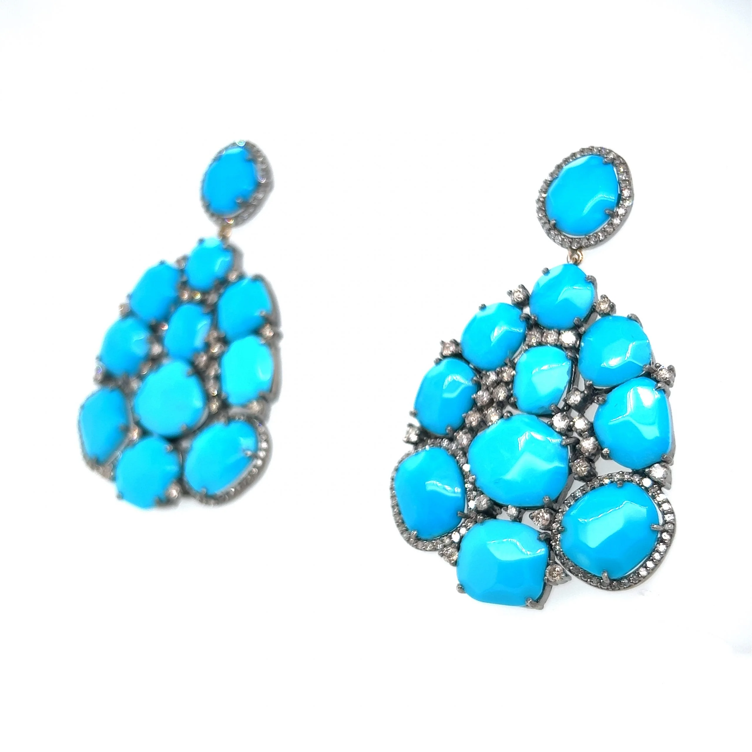 Turquoise Cluster Drop Earrings in Sterling Silver - Image 2