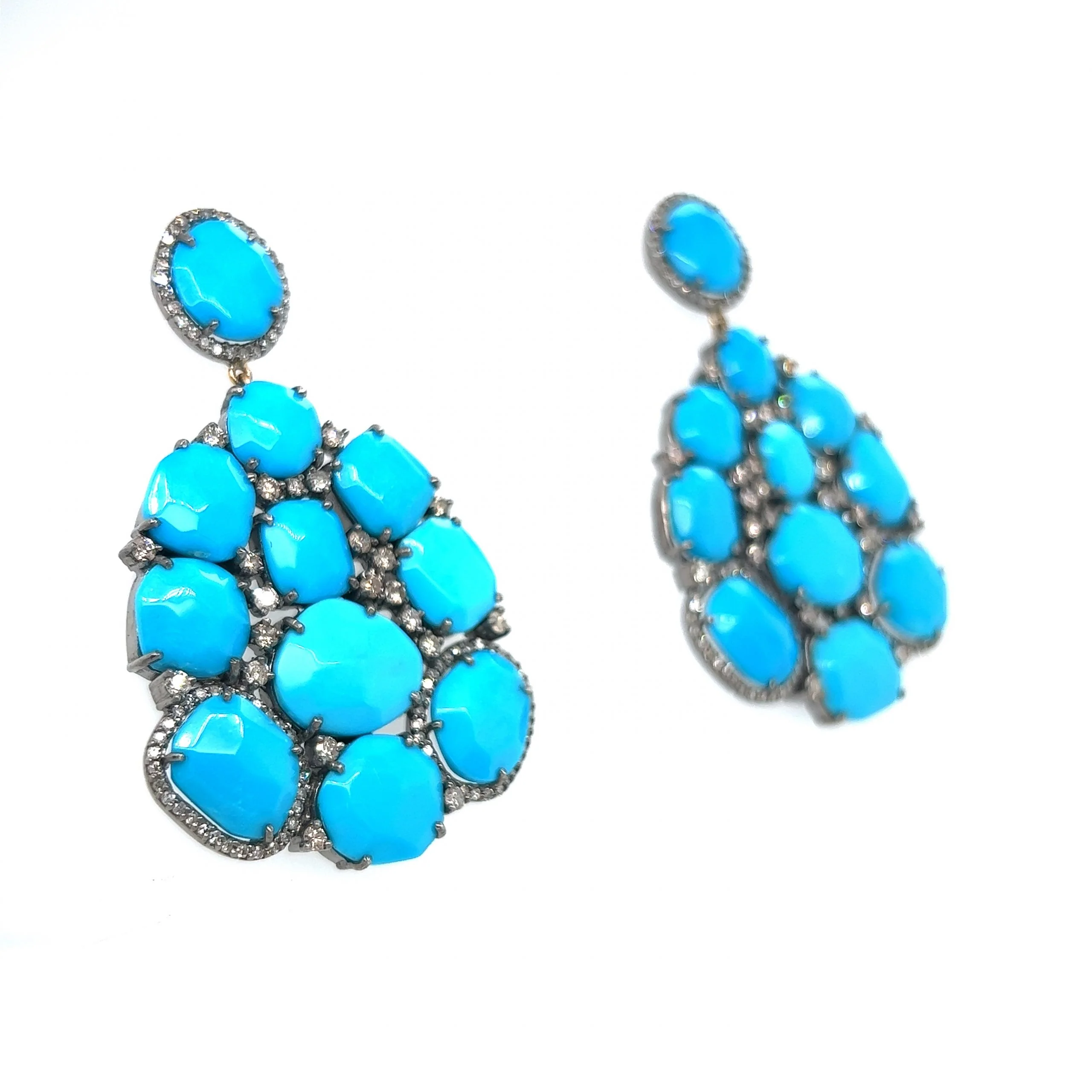 Turquoise Cluster Drop Earrings in Sterling Silver - Image 3