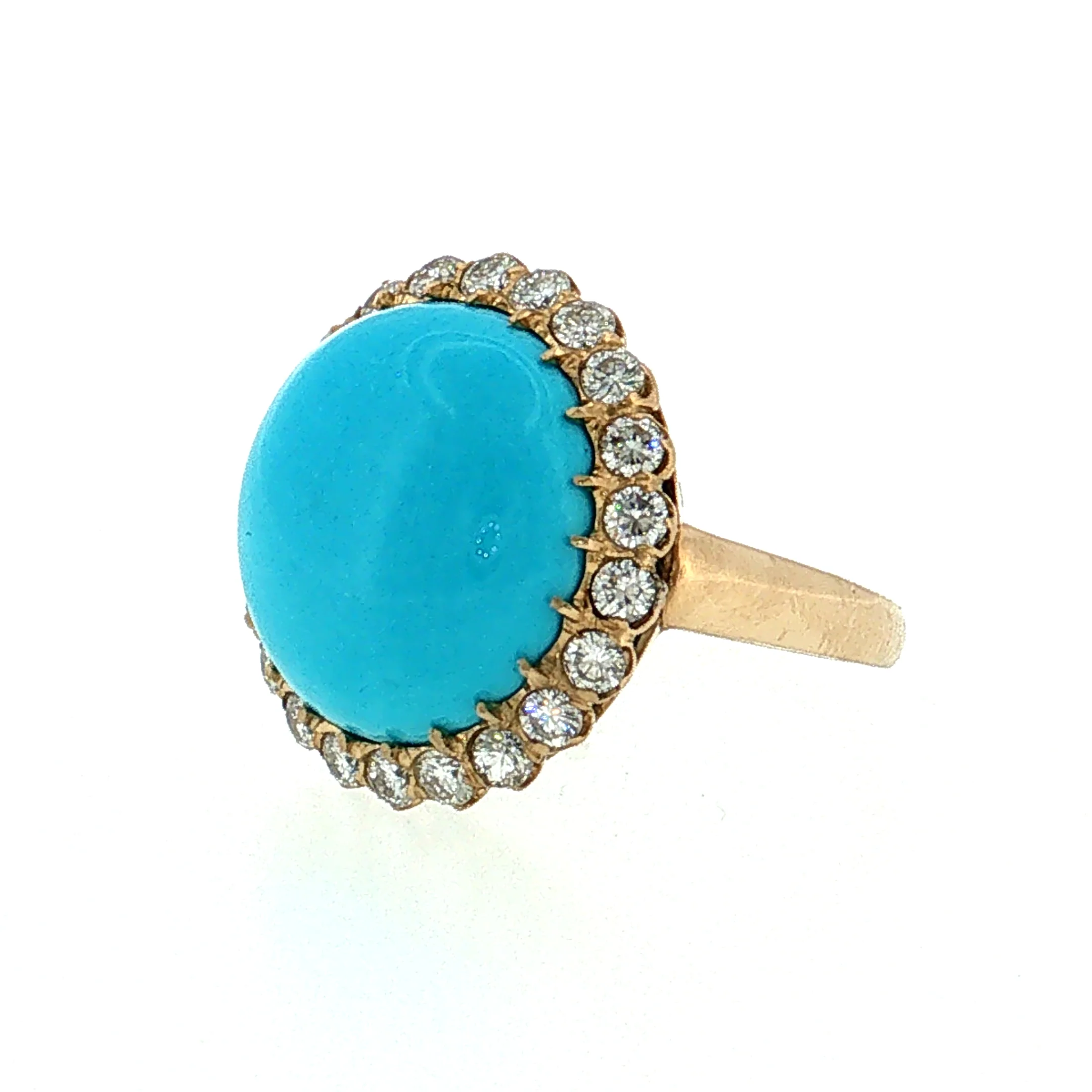 Turquoise & Diamond Cocktail Ring 18k Yellow Gold - Image 2