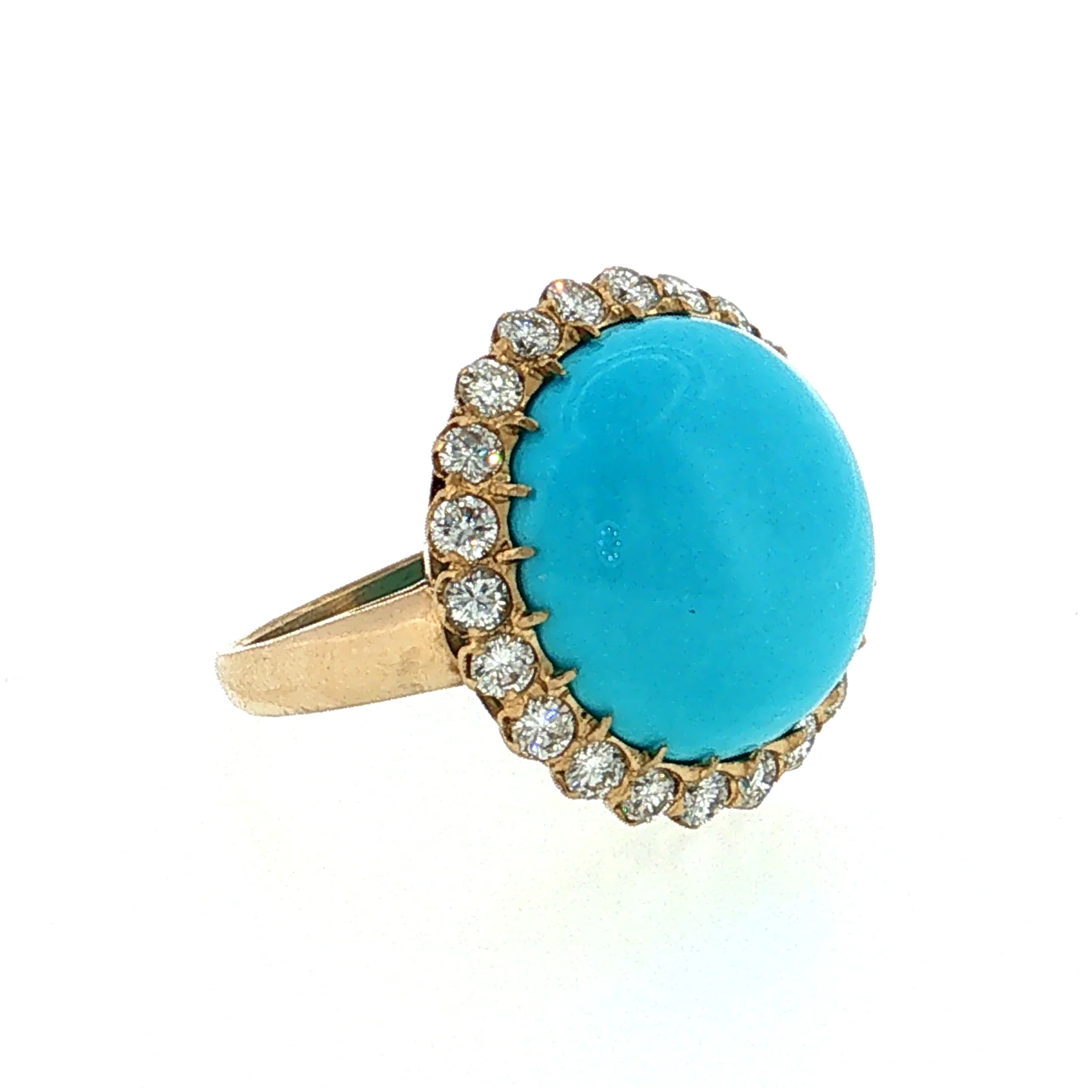 Turquoise & Diamond Cocktail Ring 18k Yellow Gold - Image 3