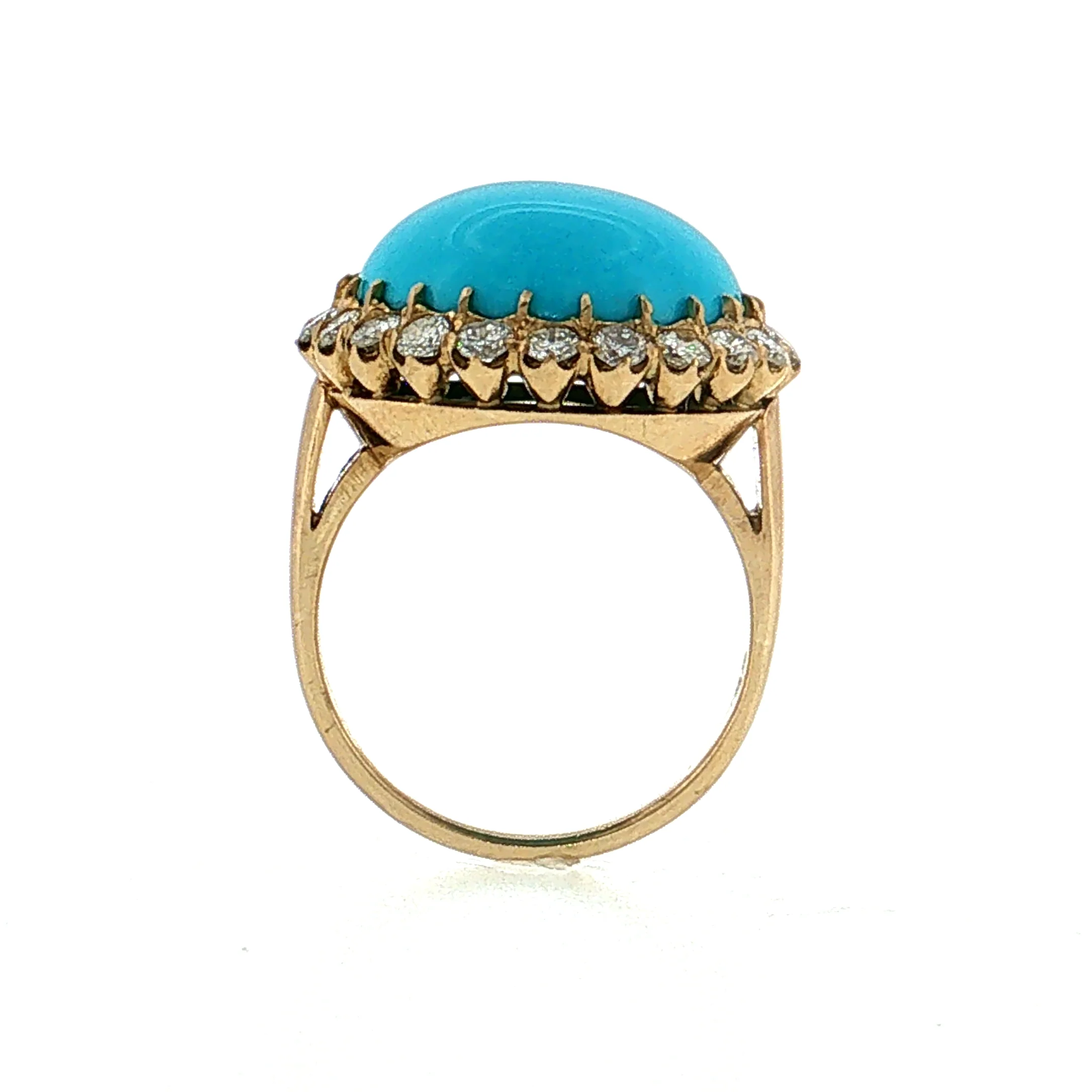 Turquoise & Diamond Cocktail Ring 18k Yellow Gold - Image 4