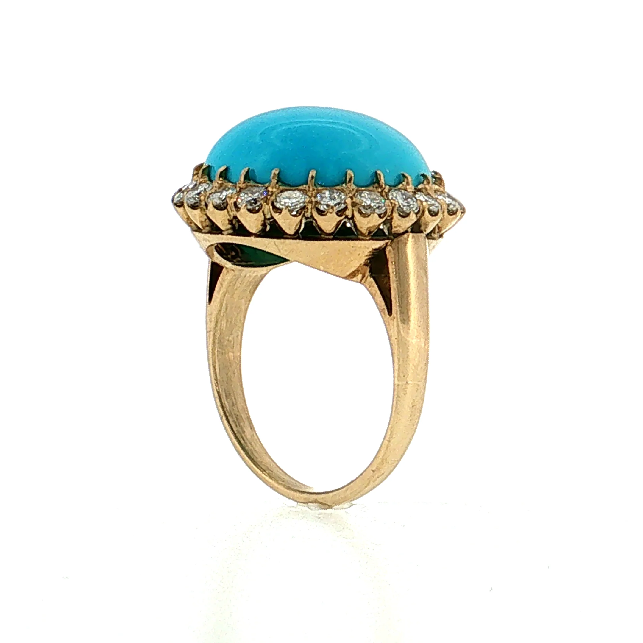 Turquoise & Diamond Cocktail Ring 18k Yellow Gold - Image 5
