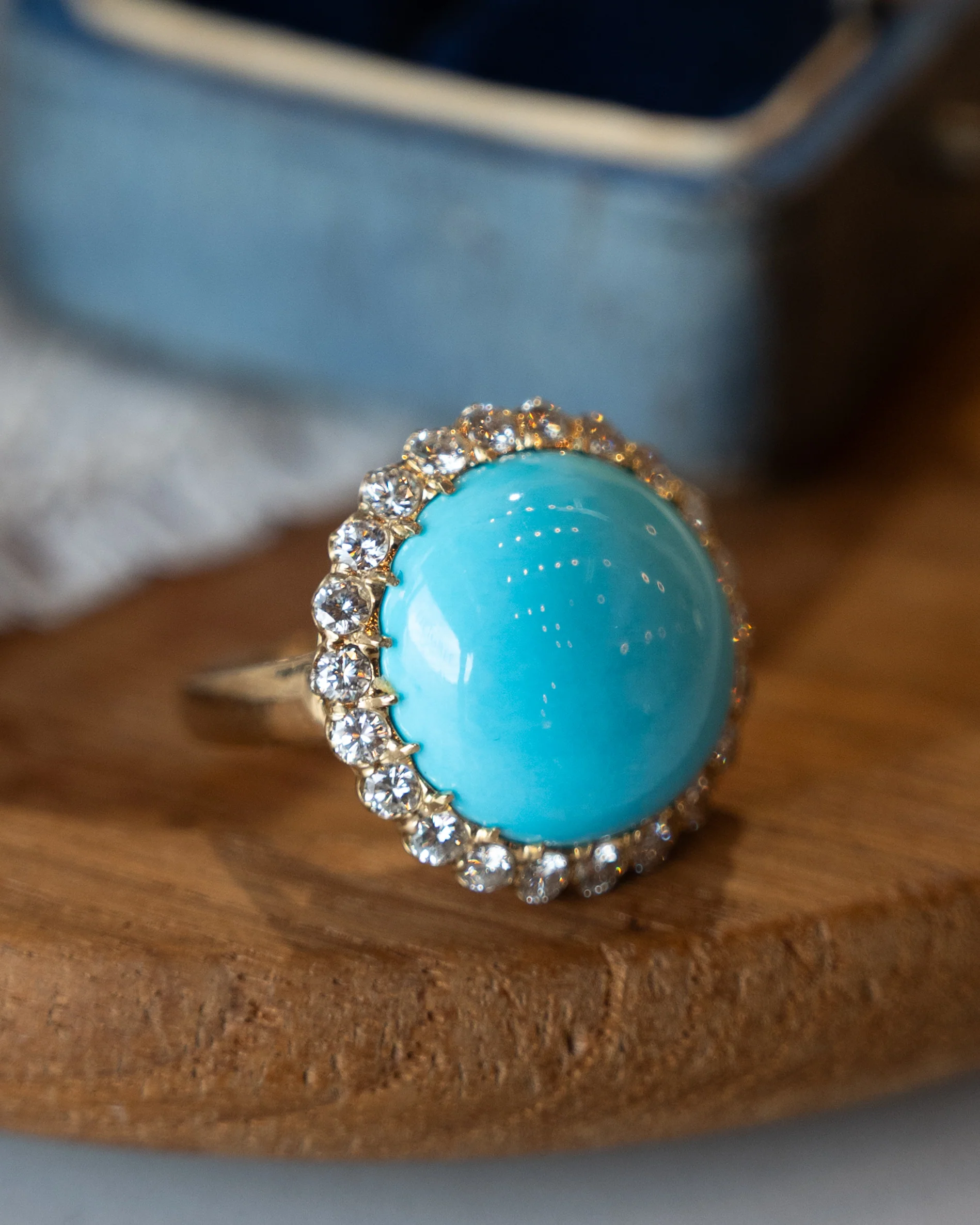 Turquoise & Diamond Cocktail Ring 18k Yellow Gold - Image 6