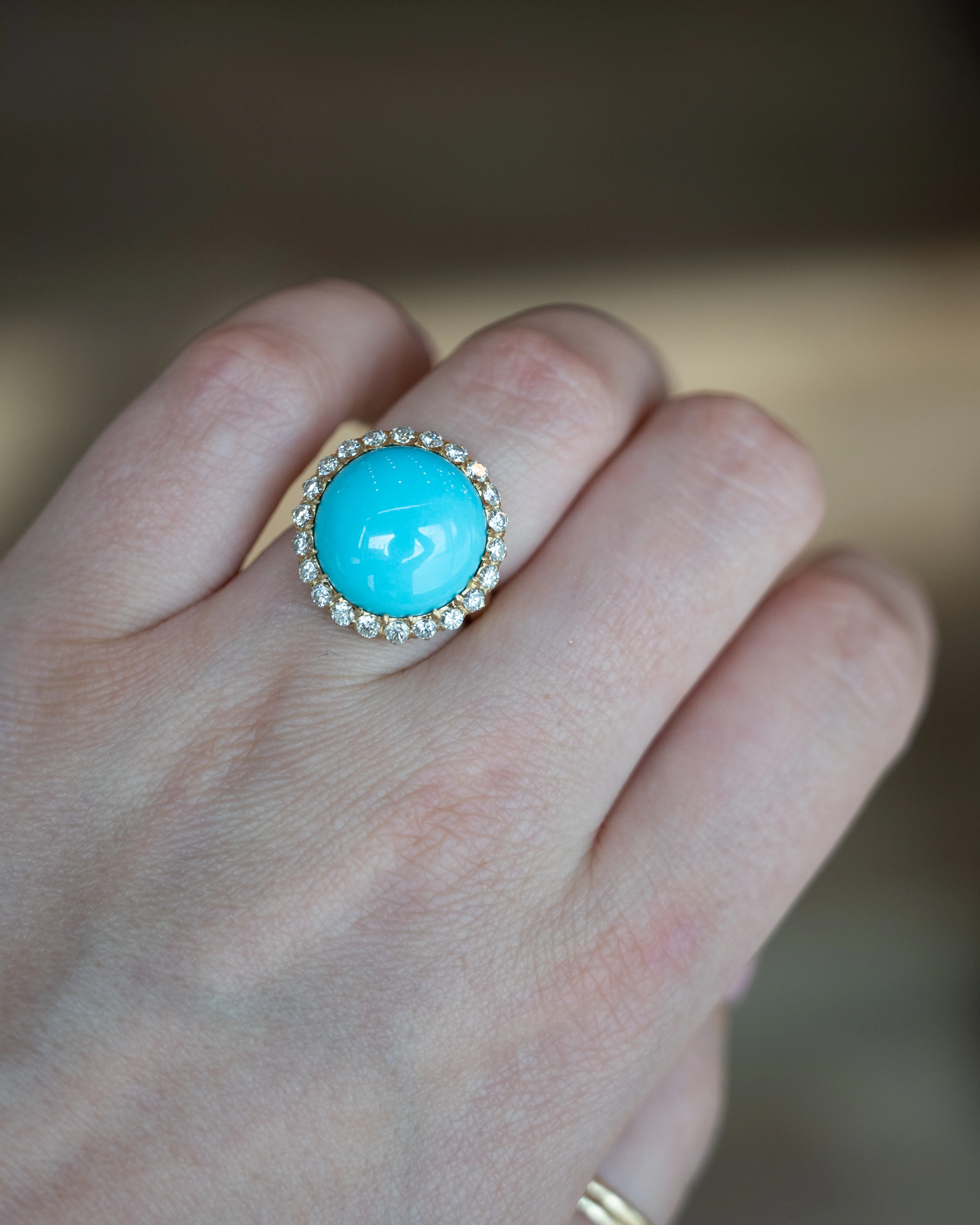Turquoise & Diamond Cocktail Ring 18k Yellow Gold - Image 9