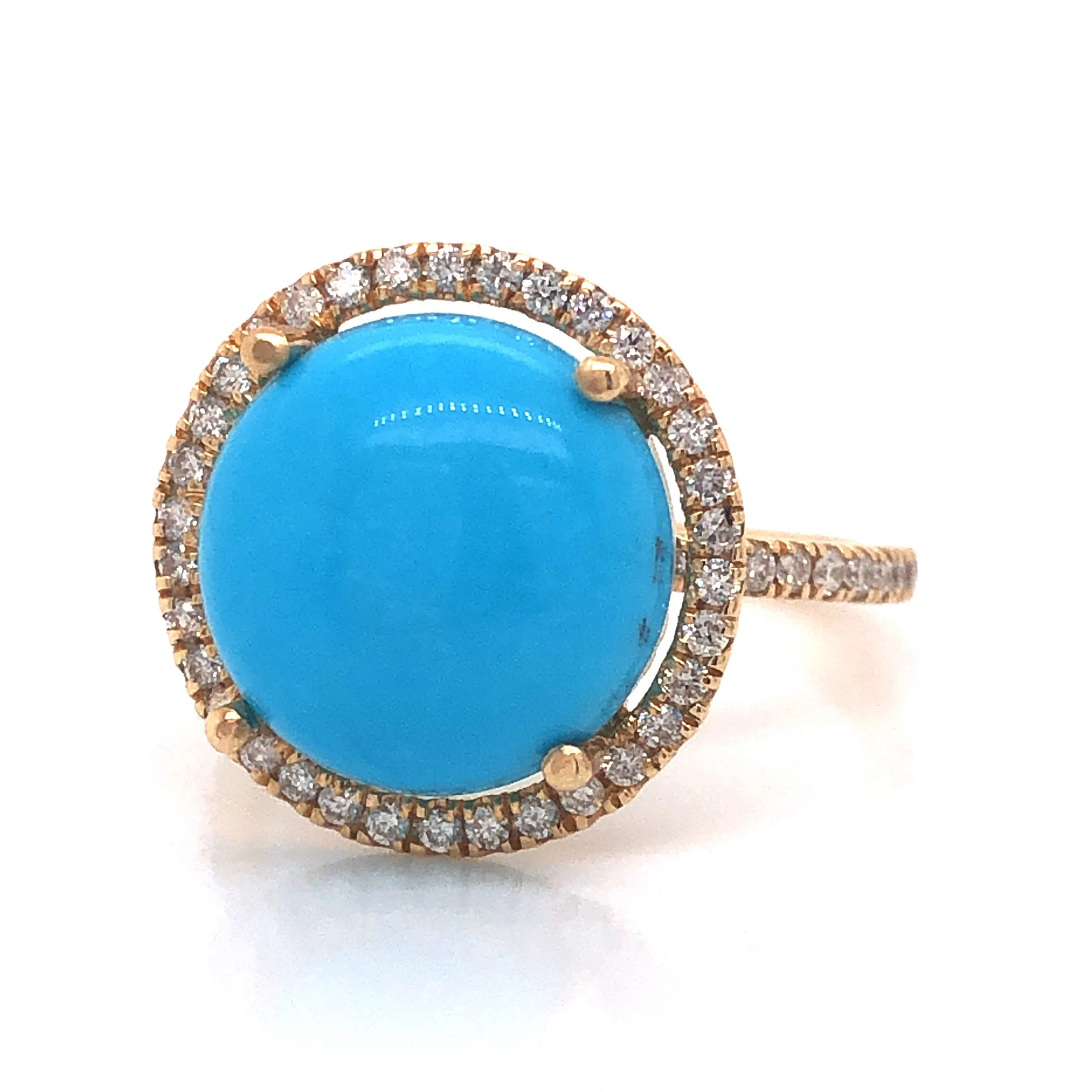Turquoise & Diamond Halo Ring in 14k Yellow Gold - Image 2