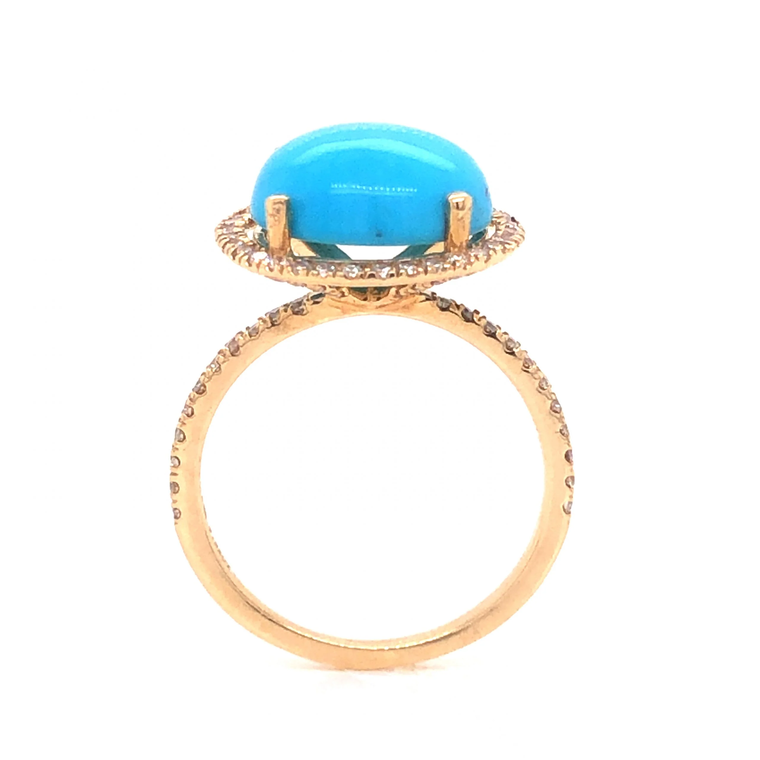 Turquoise & Diamond Halo Ring in 14k Yellow Gold - Image 3