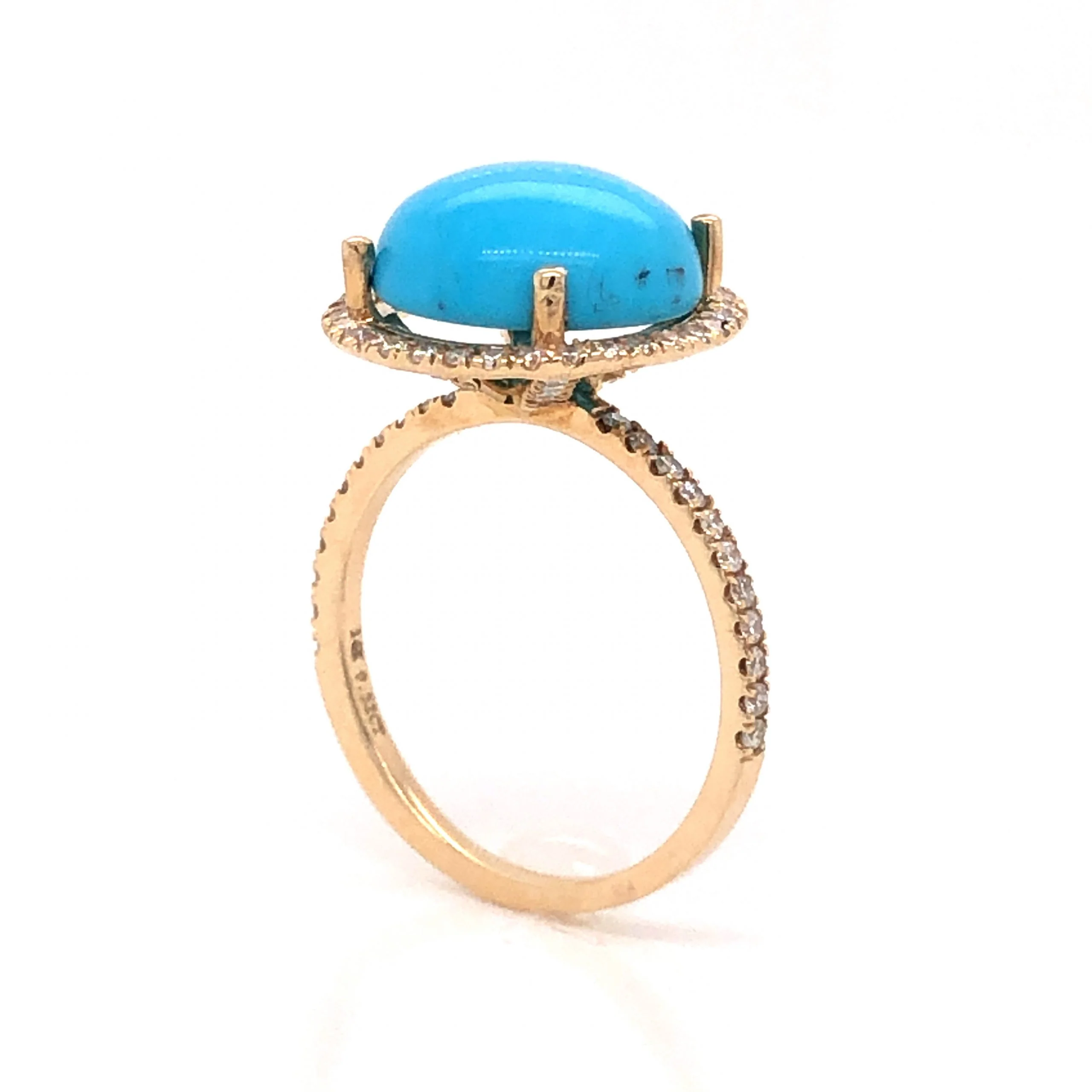 Turquoise & Diamond Halo Ring in 14k Yellow Gold - Image 4