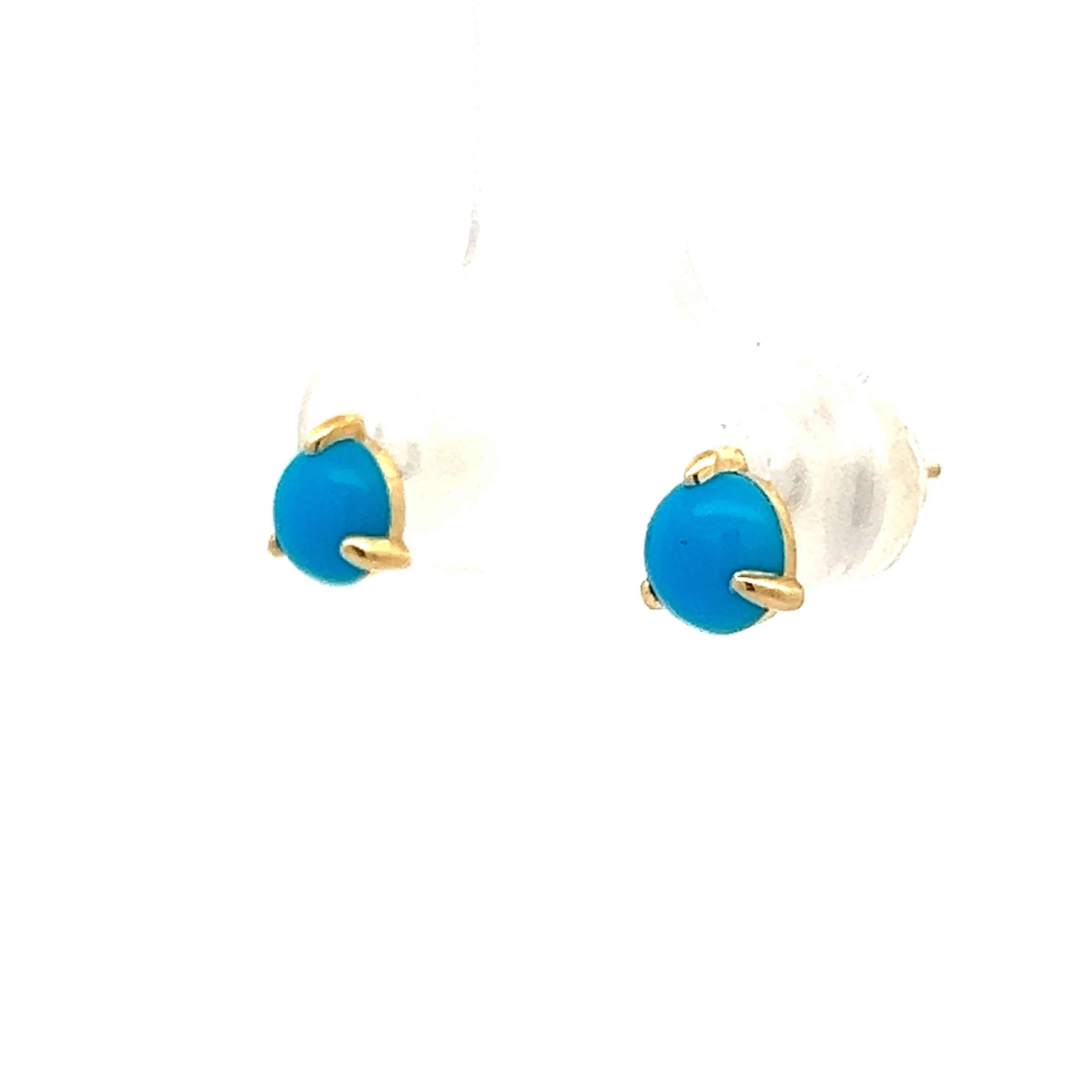 Turquoise Stud Earrings in 14k Yellow Gold - Image 2