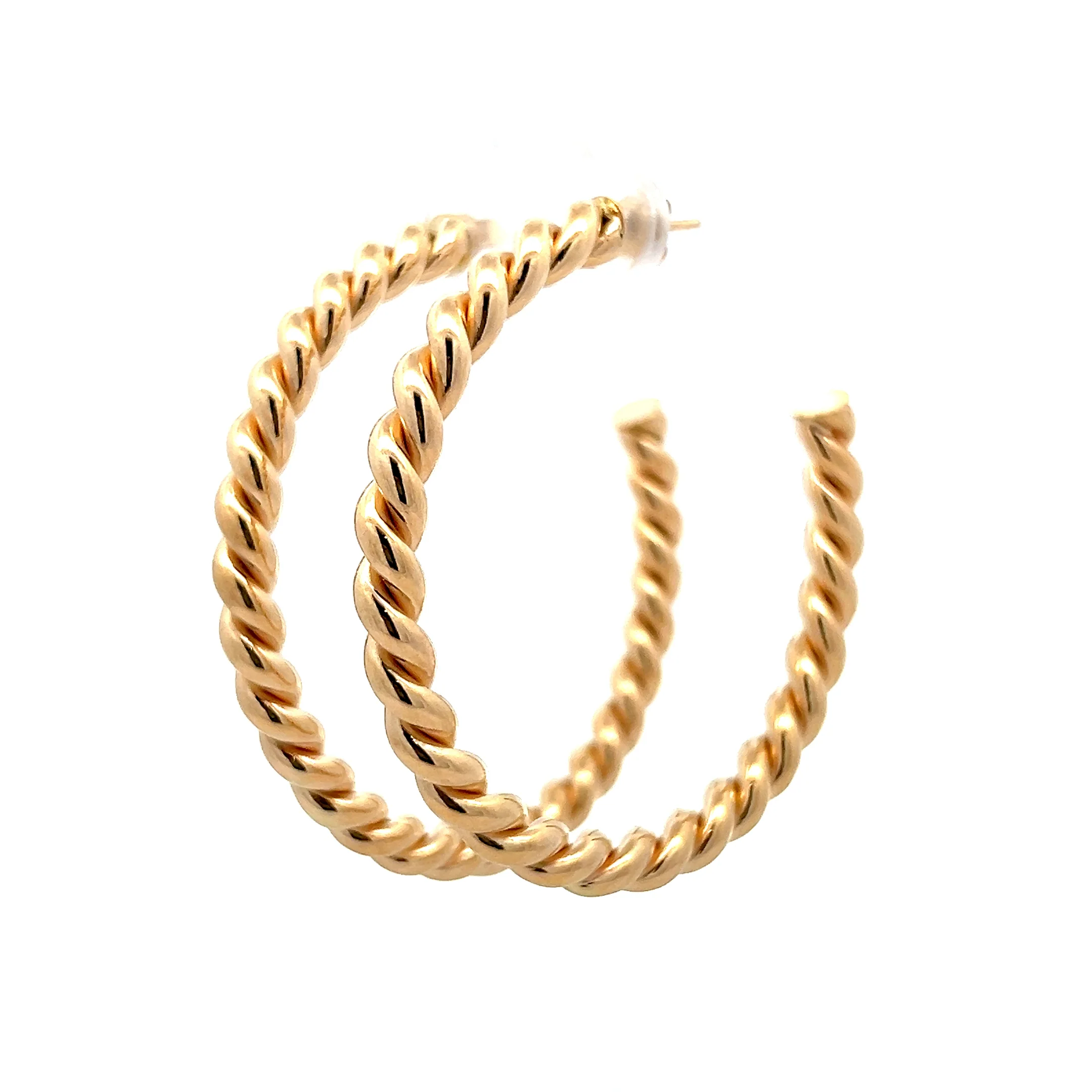 Twisted Rope Style Hoop Earrings in 14k Yellow Gold - Image 2