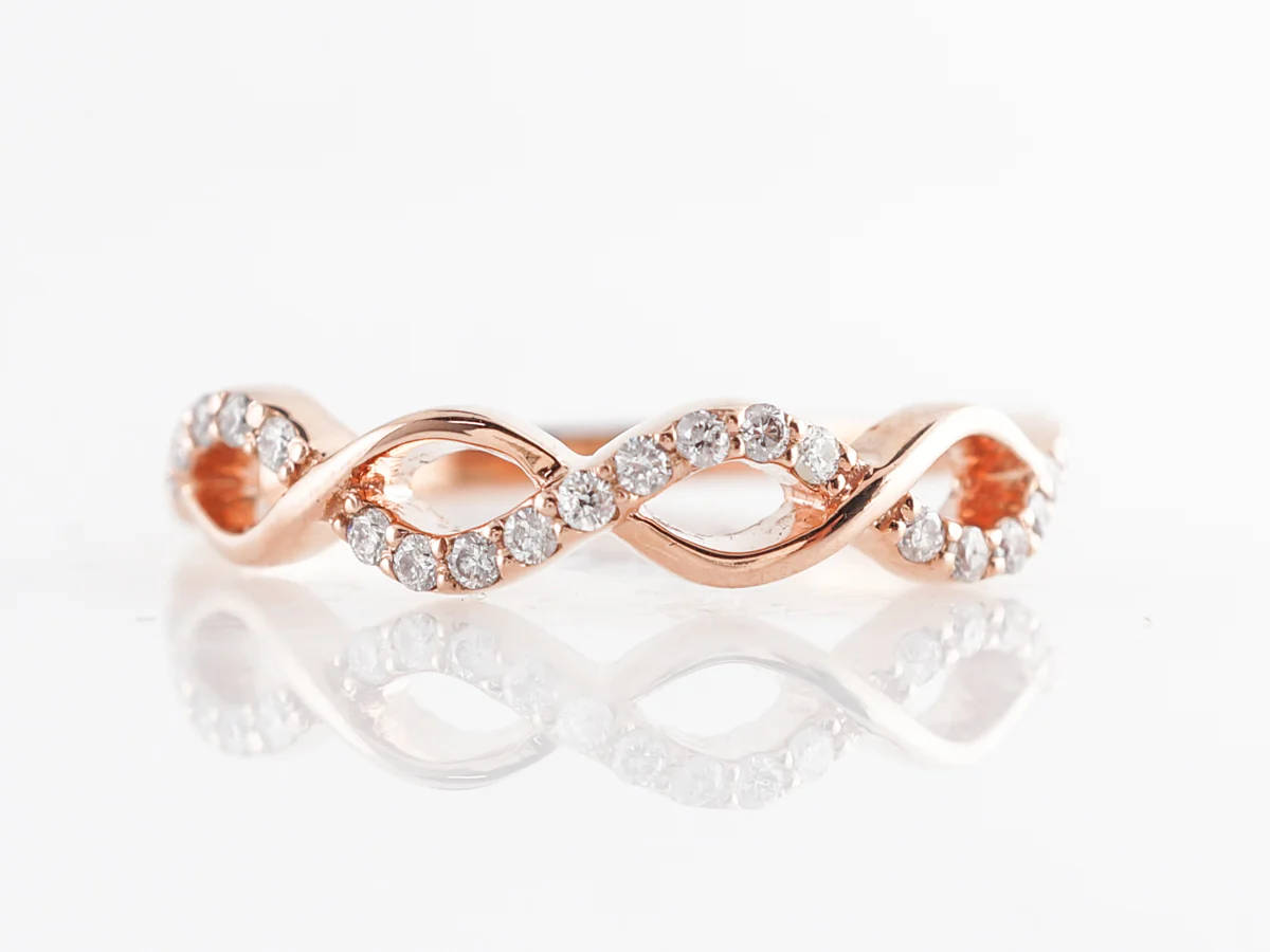 Twisted Wedding Band w/ Diamonds in 14k Rose Gold