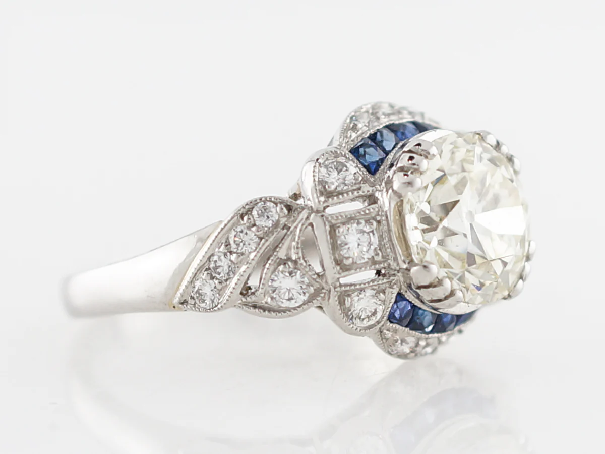 Two Carat Old European Cut Diamond & Sapphire Engagement Ring - Image 3