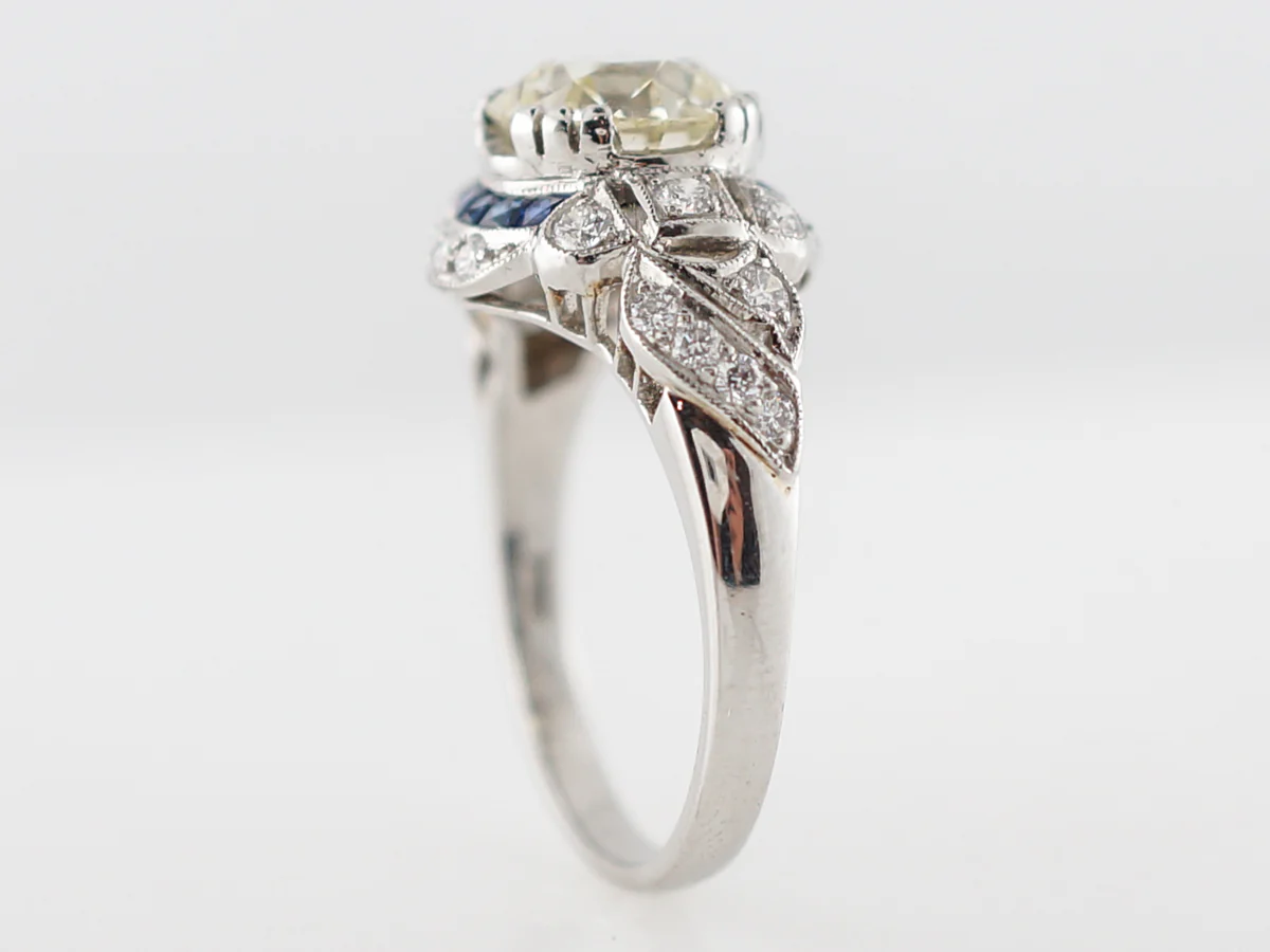 Two Carat Old European Cut Diamond & Sapphire Engagement Ring - Image 5