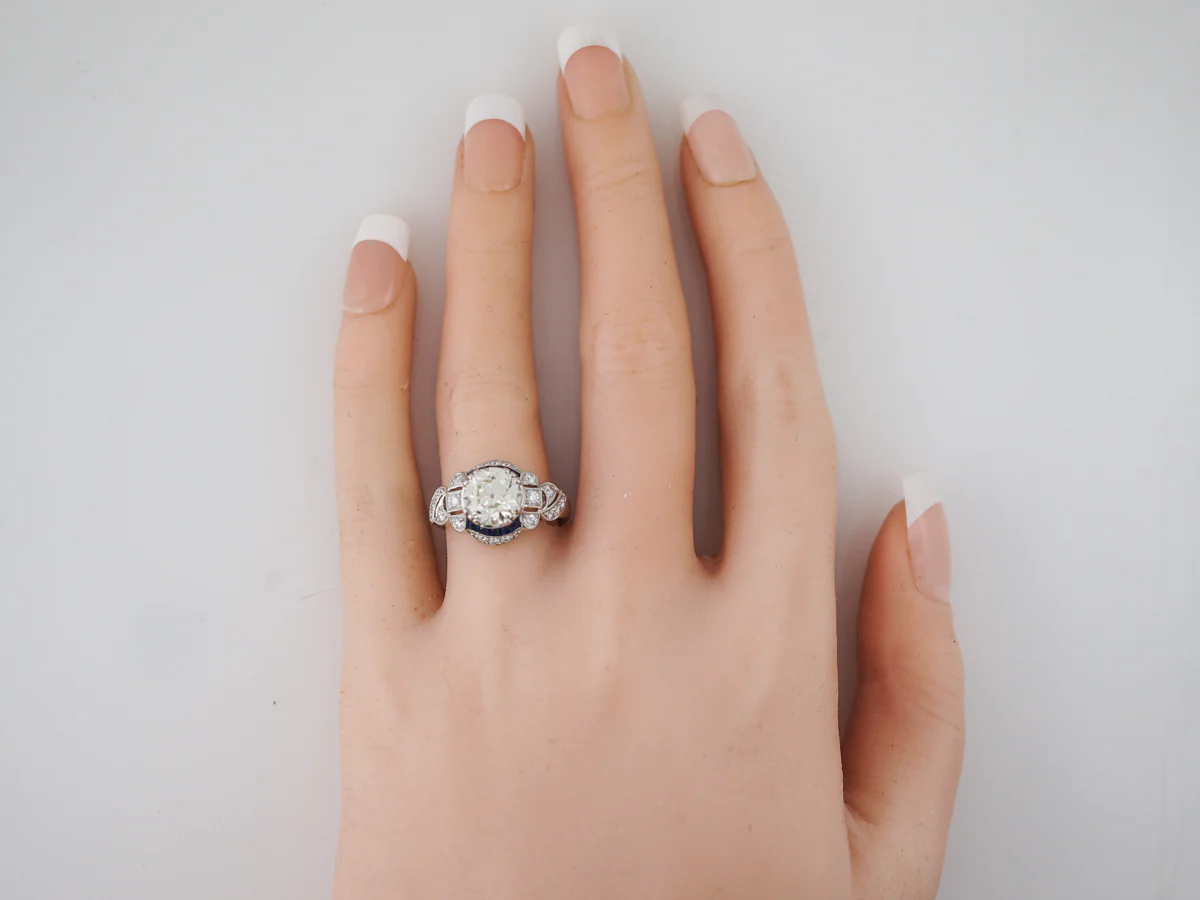 Two Carat Old European Cut Diamond & Sapphire Engagement Ring - Image 6