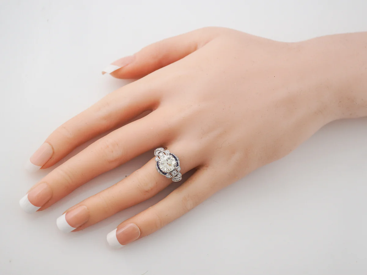 Two Carat Old European Cut Diamond & Sapphire Engagement Ring - Image 7