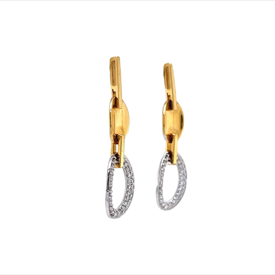 Two-Tone Diamond Earrings in 18k White & Yellow Gold - Image 2