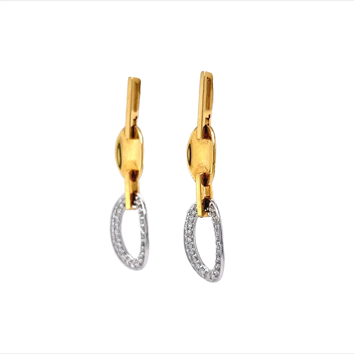 Two-Tone Diamond Earrings in 18k White & Yellow Gold - Image 3