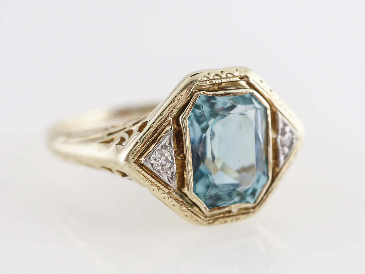Two-Tone Floating Bezel Aquamarine Ring w/ Diamonds - Image 3