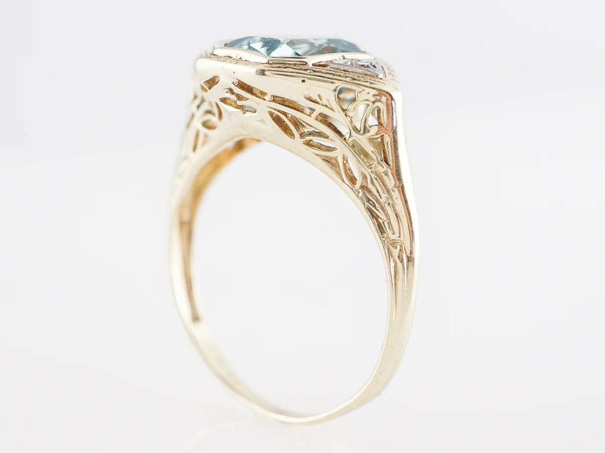 Two-Tone Floating Bezel Aquamarine Ring w/ Diamonds - Image 5