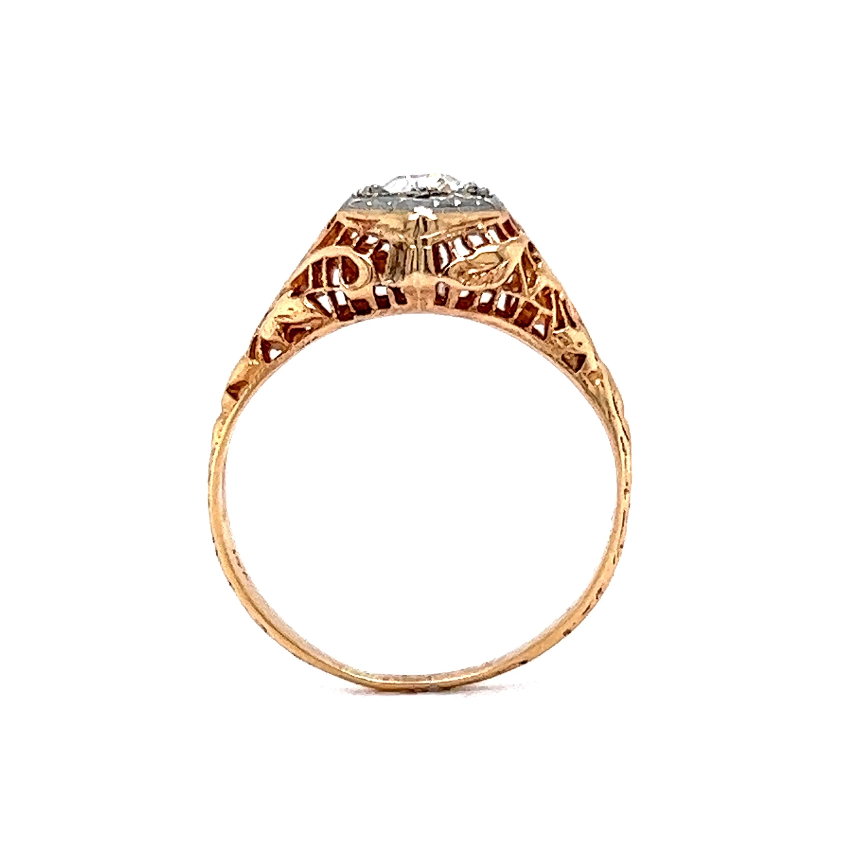 Two-Tone Retro Filigree Diamond Engagement Ring 14k - Image 4