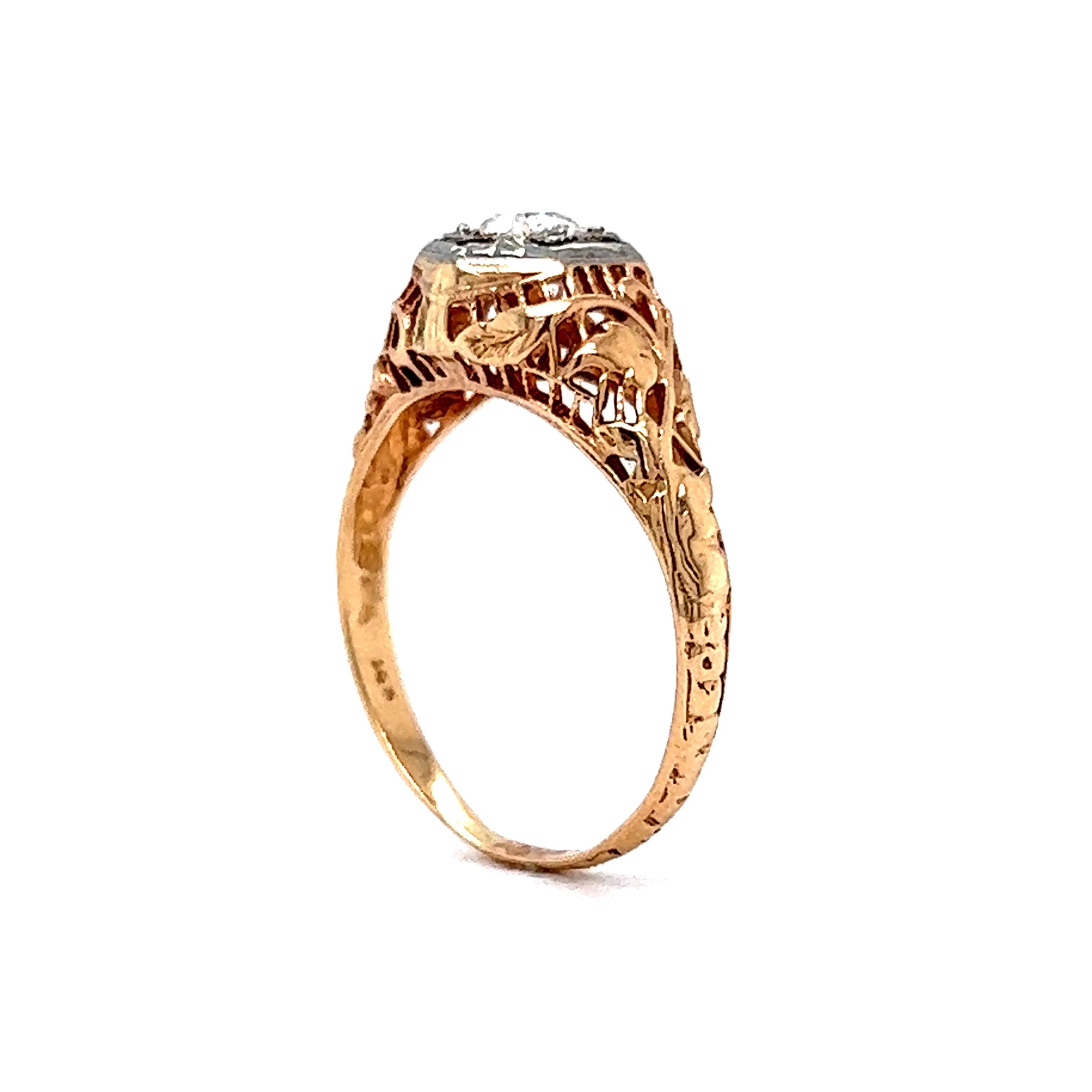 Two-Tone Retro Filigree Diamond Engagement Ring 14k - Image 5
