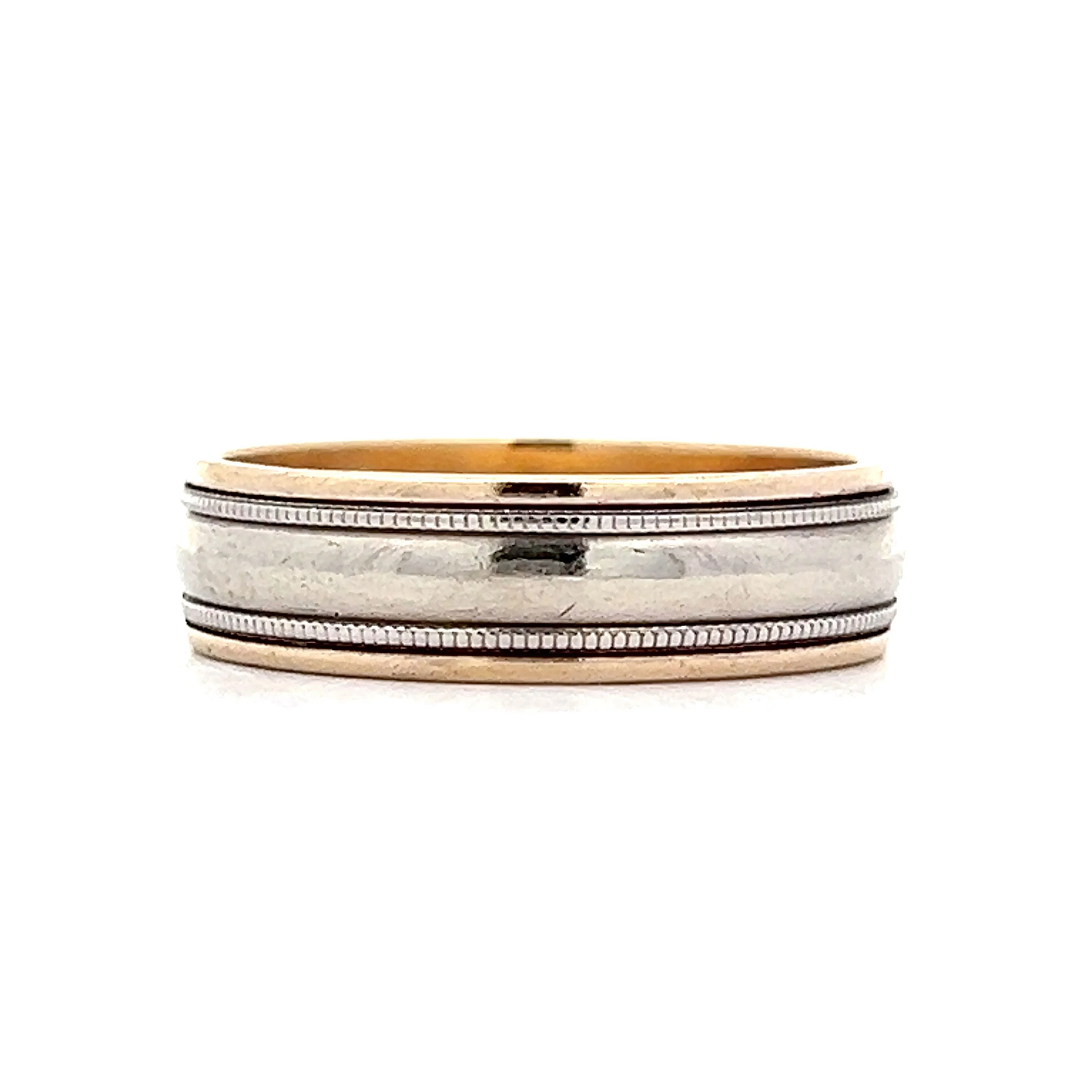 Men's 6mm Two-Tone Milgrain Wedding Band in 14k