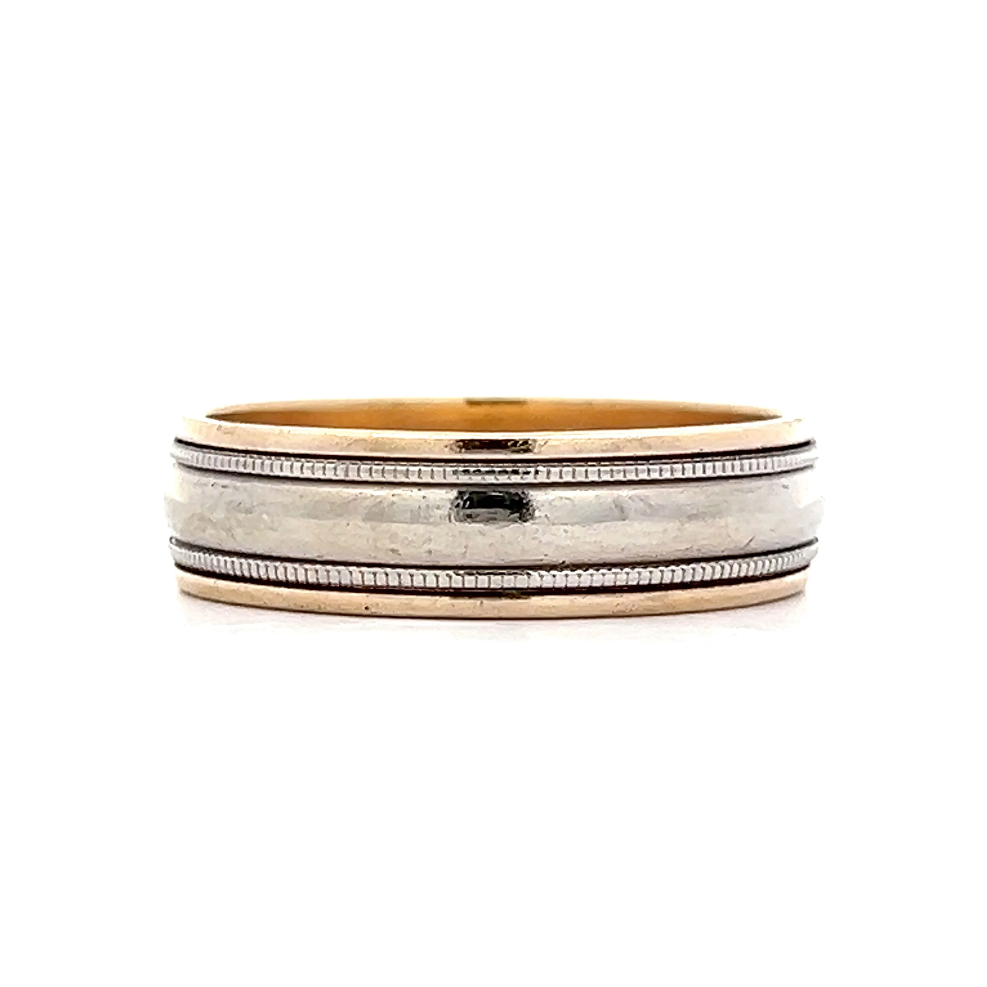 Men's 6mm Two-Tone Milgrain Wedding Band in 14k - Image 2