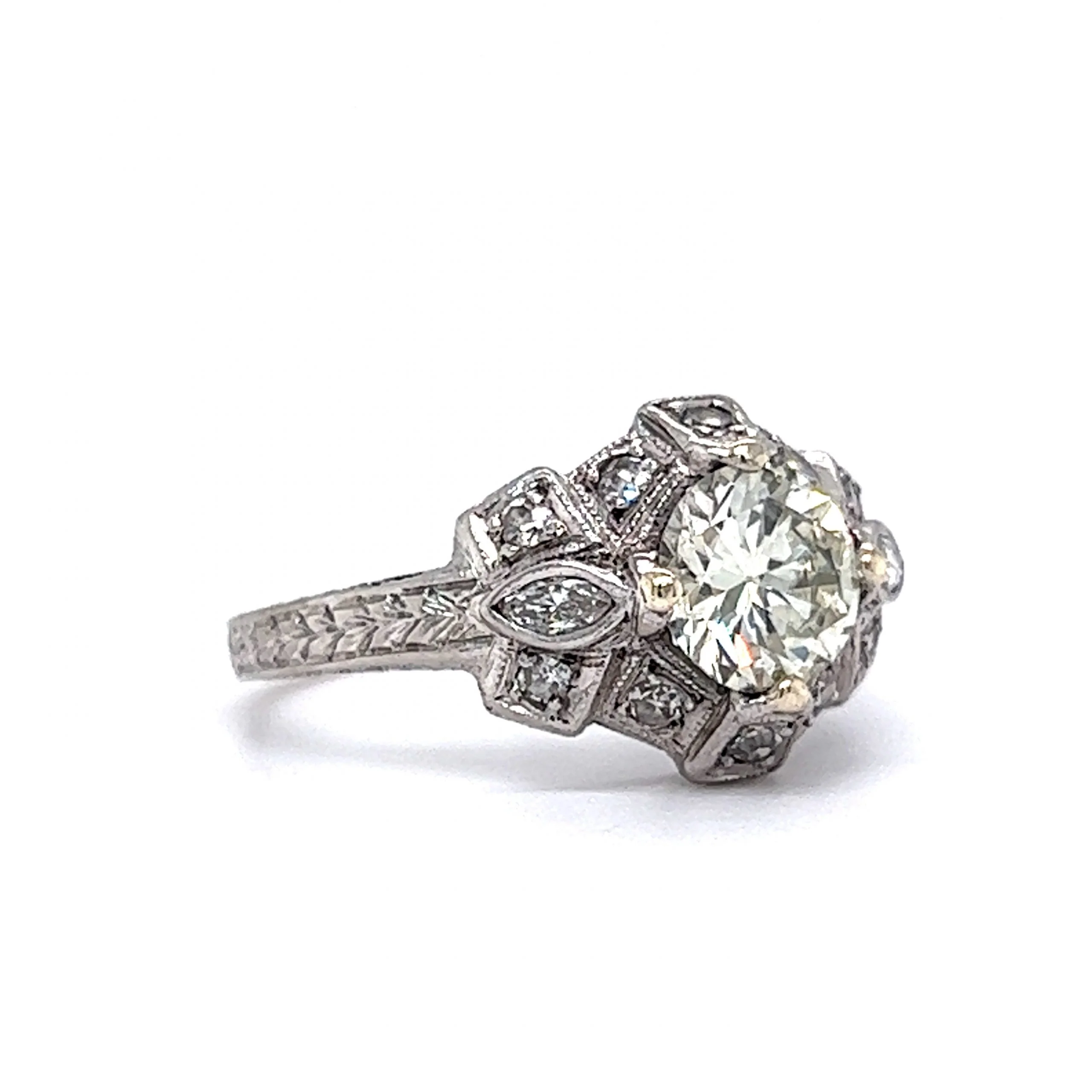 Unique Antique Art Deco Diamond Engagement Ring in Platinum - Image 3