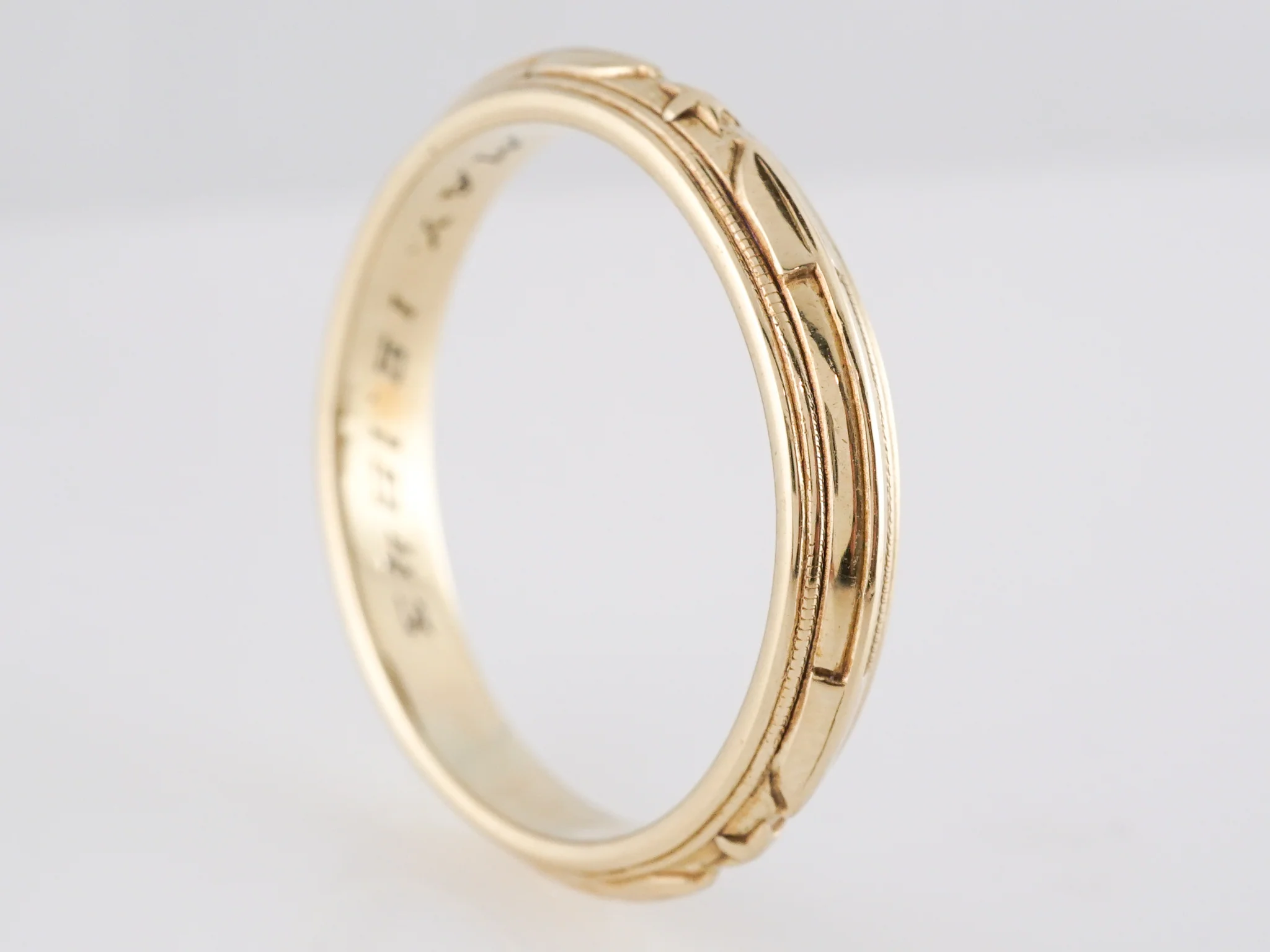 Unique Art Deco Engraved Wedding Band in 14k Yellow Gold - Image 3