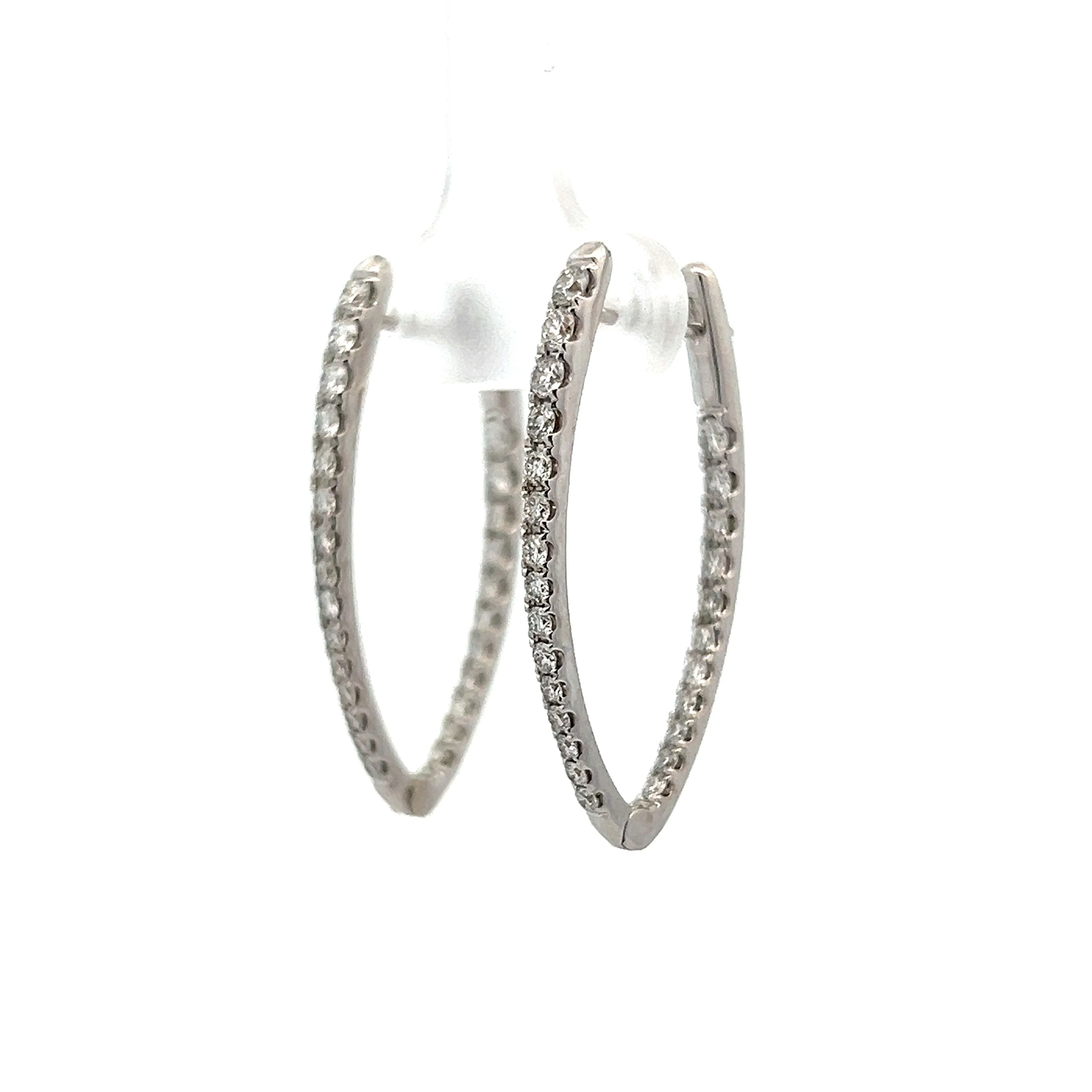 V-Shaped Diamond Inside-Out Hoop Earrings in 14k White Gold - Image 2