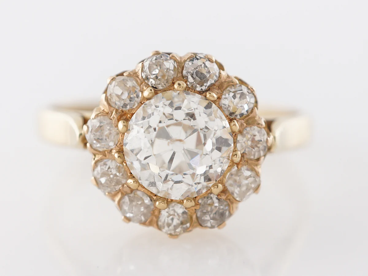Victorian 1 Carat Diamond Halo Engagement Ring in 14k