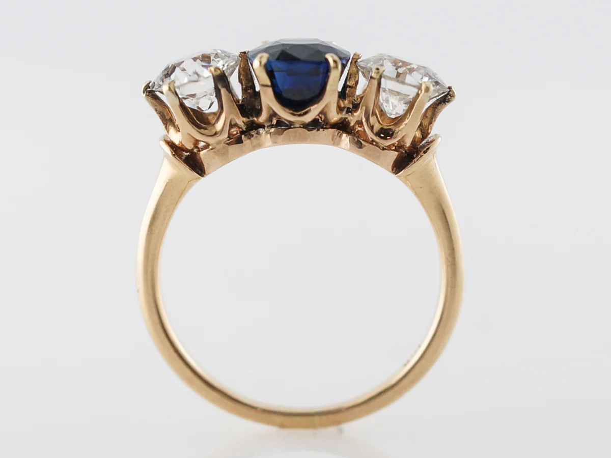 Victorian 3 Stone Engagement Ring w/ Sapphire & Diamonds - Image 4